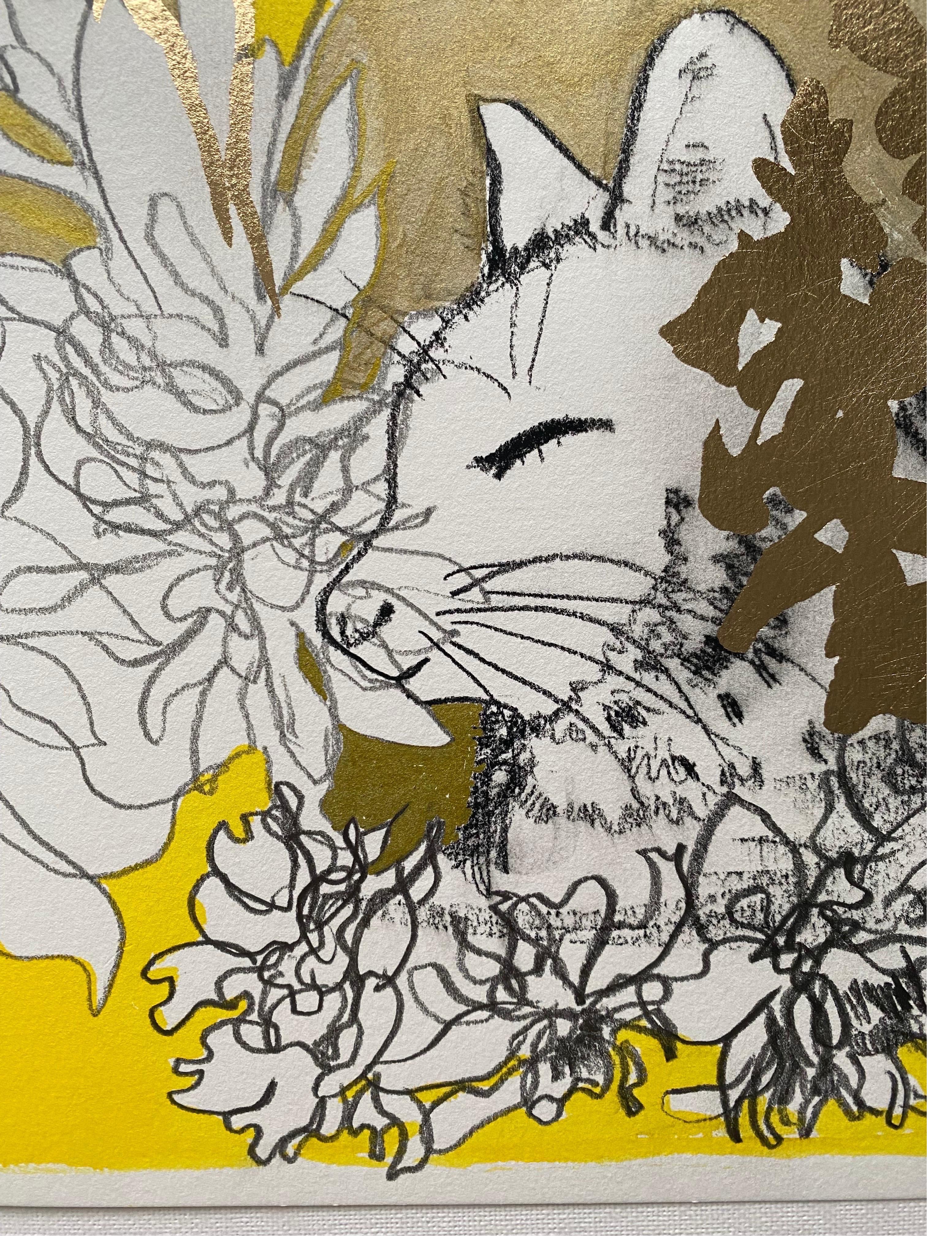 Original-Sunlit-Prayers Series-Cat with Dahlias IV -landscape-UK Awarded Artist 12