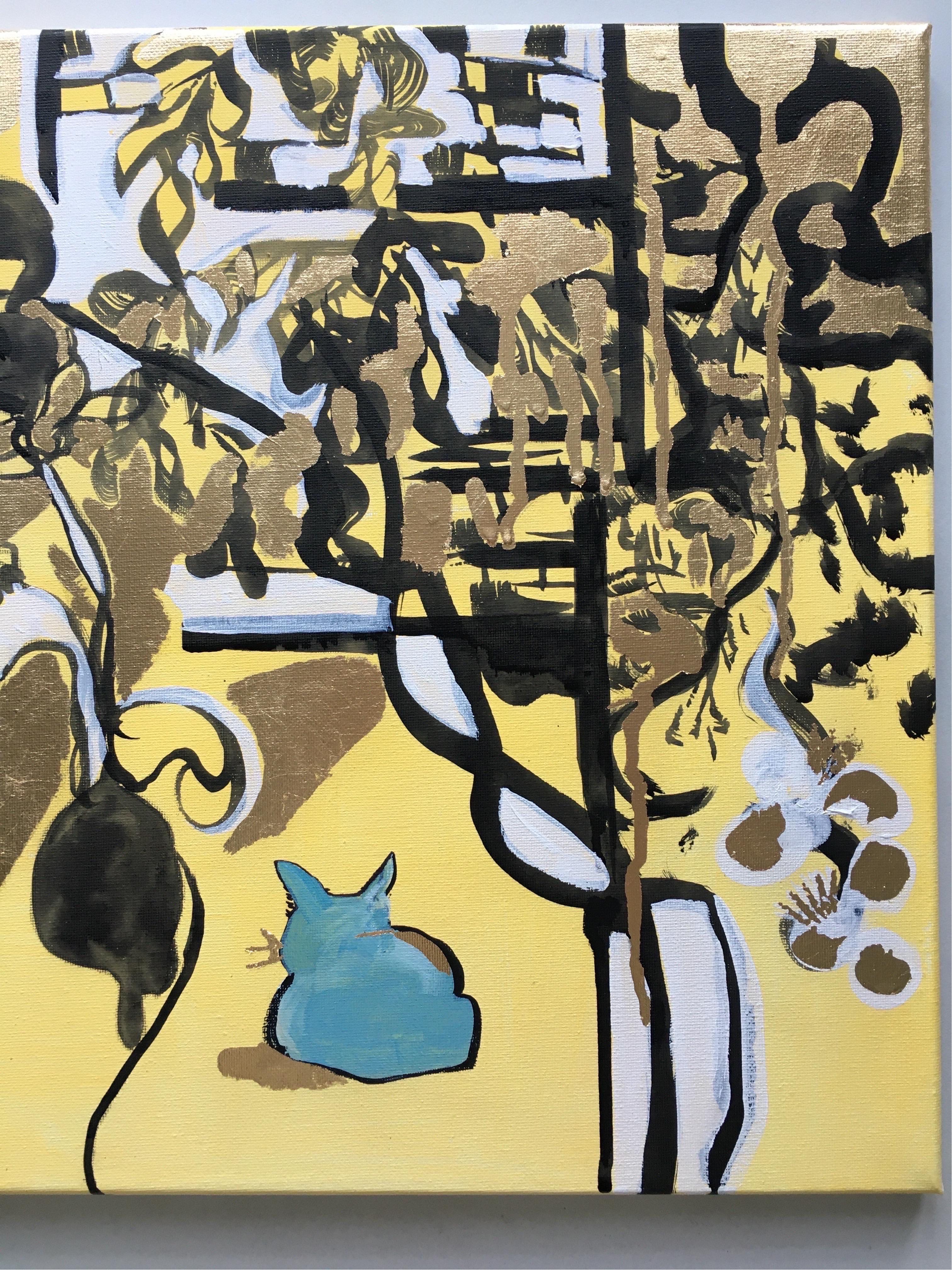 Blue Cat and Autumn Sun-Original-UK Awarded Artist-Abstract Expression-gold leaf 16