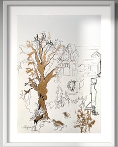 Original-Winter Wonderland-landscape-UK Awarded Artist-gold, ink on paper