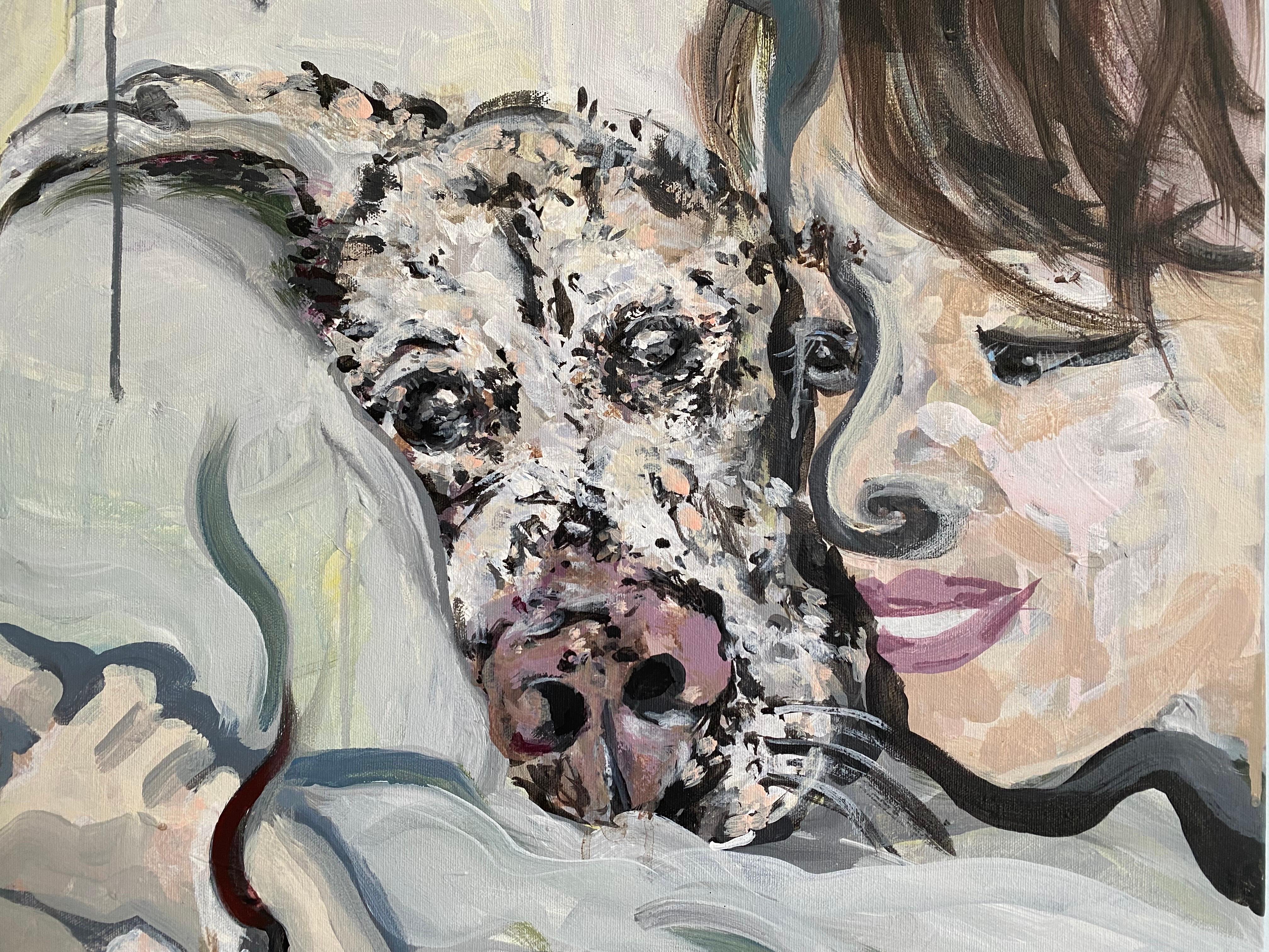 Original-Lady and Her Dog-UK Awarded Artist-Expression-Portrait-Deep Box Canvas - Abstract Expressionist Painting by Shizico Yi
