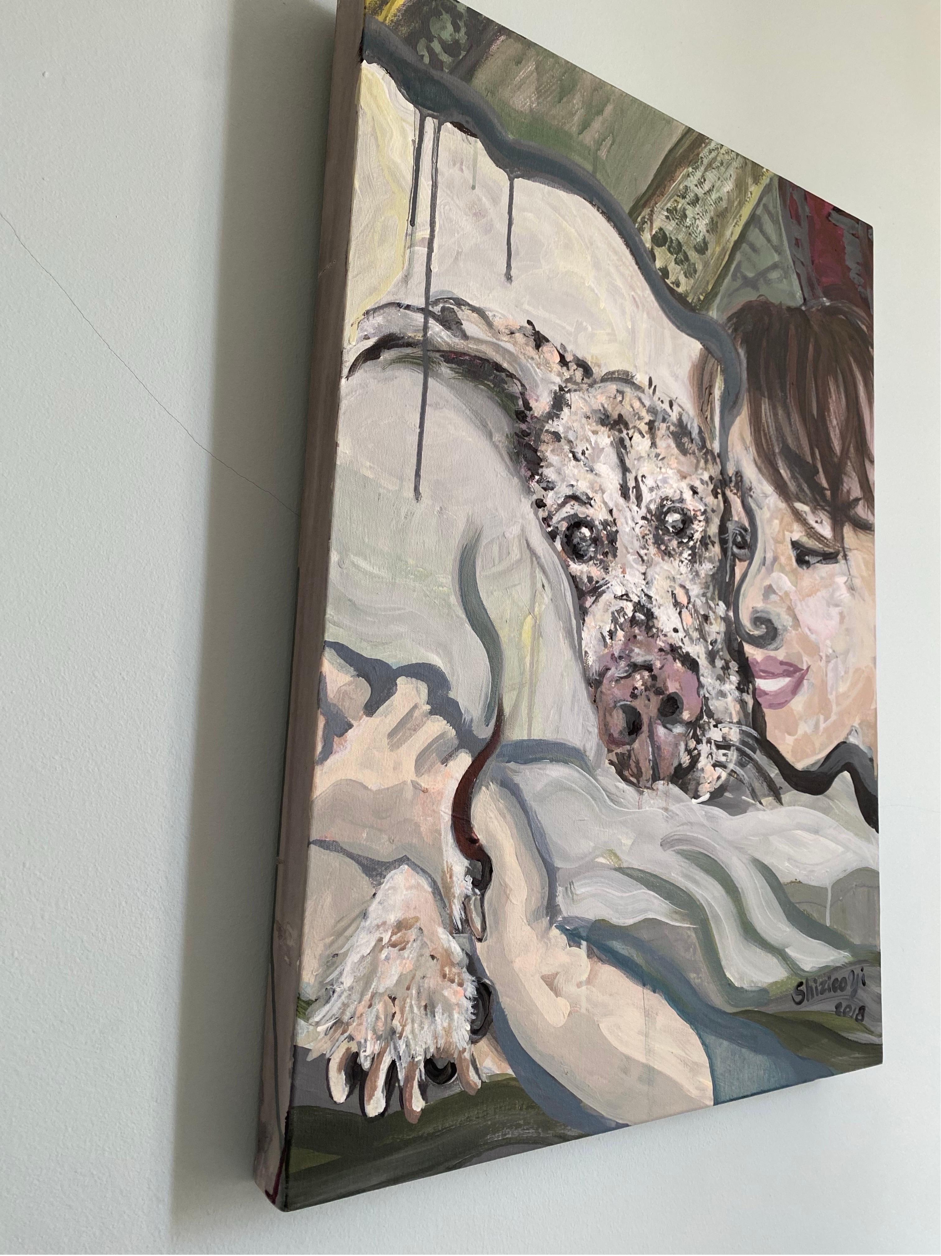 Original-Dame und ihr Hund-UK Awarded Artist-Expression-Portrait-Deep Box Canvas im Angebot 5