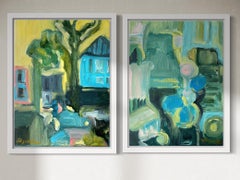 Duetto di primavera-Dittico originale-Artista britannico premiato-Espressione astratta Olio