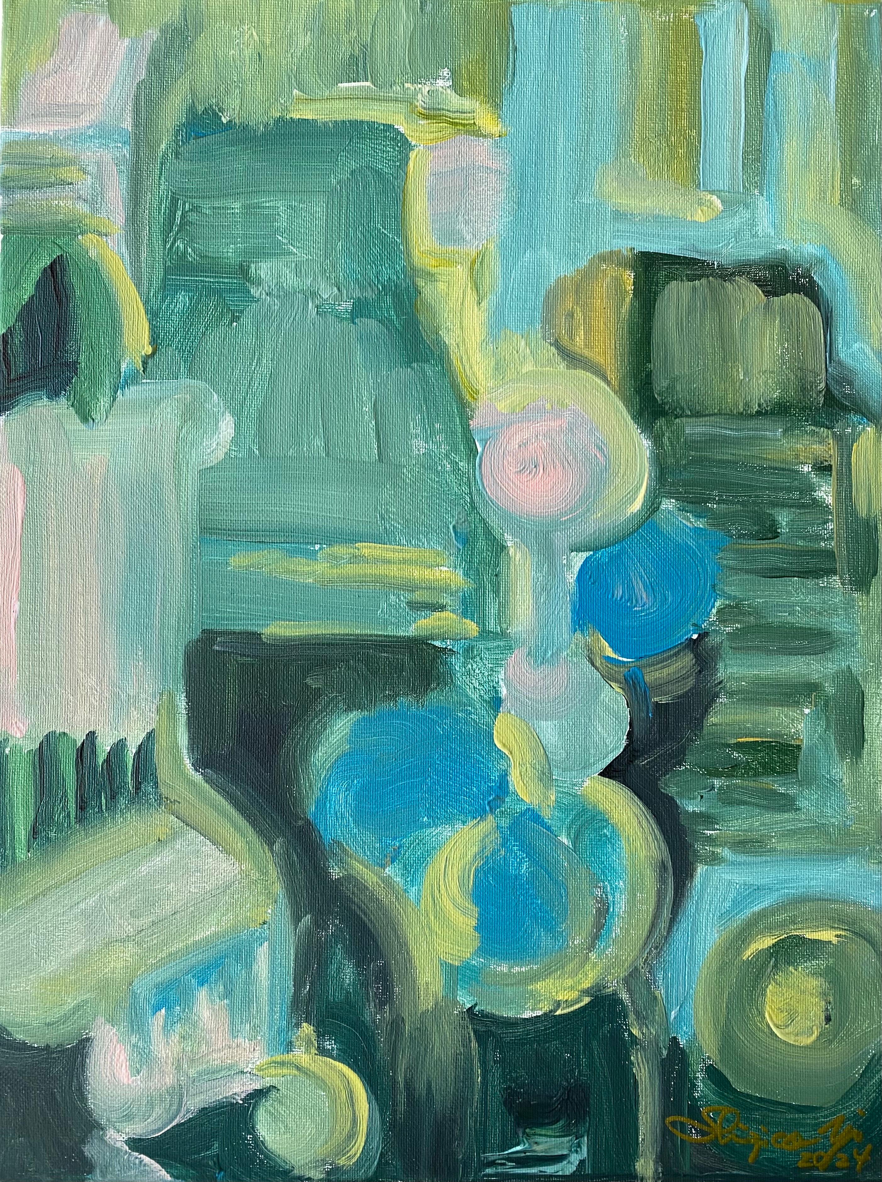 Duetto di primavera-Dittico originale-Artista britannico premiato-Espressione astratta Olio 1
