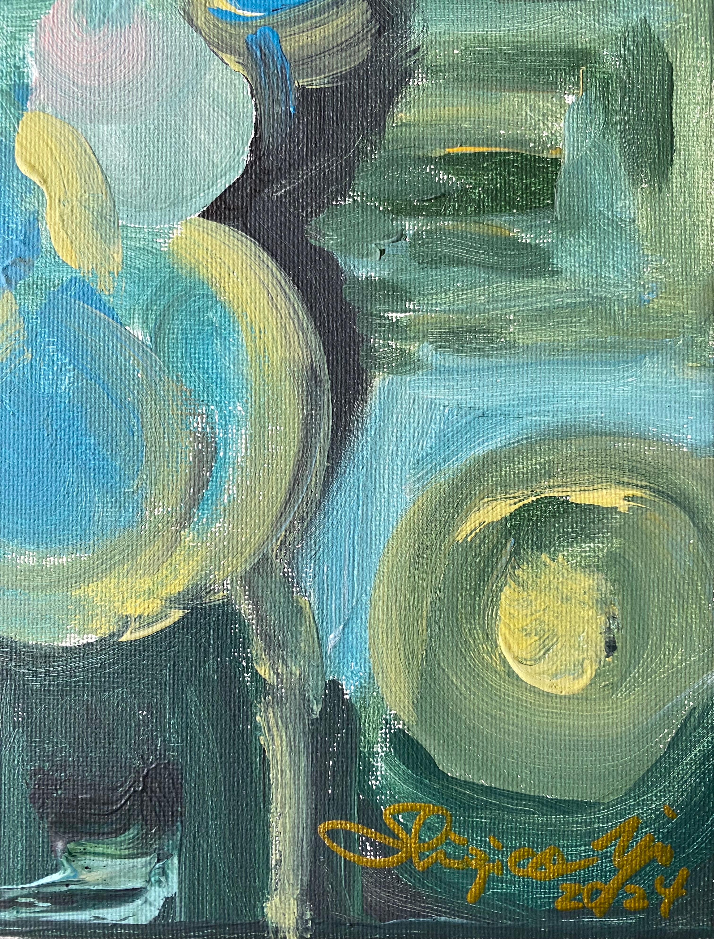 Duetto di primavera-Dittico originale-Artista britannico premiato-Espressione astratta Olio 7