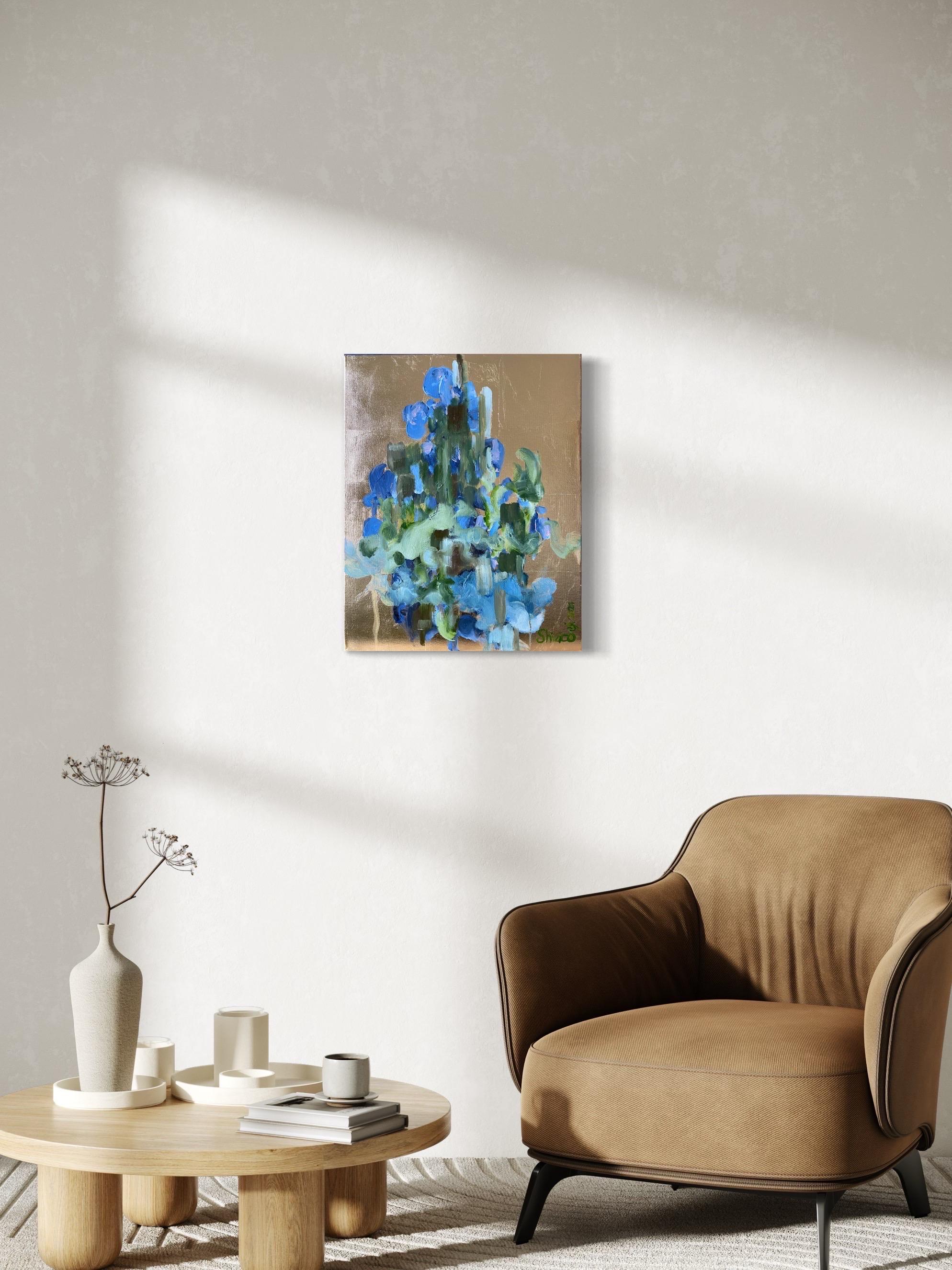 Originals Oil-Magic Bell in Golden Sunlit-UK Awarded Artist-Botanical Abstract  - Painting by Shizico Yi