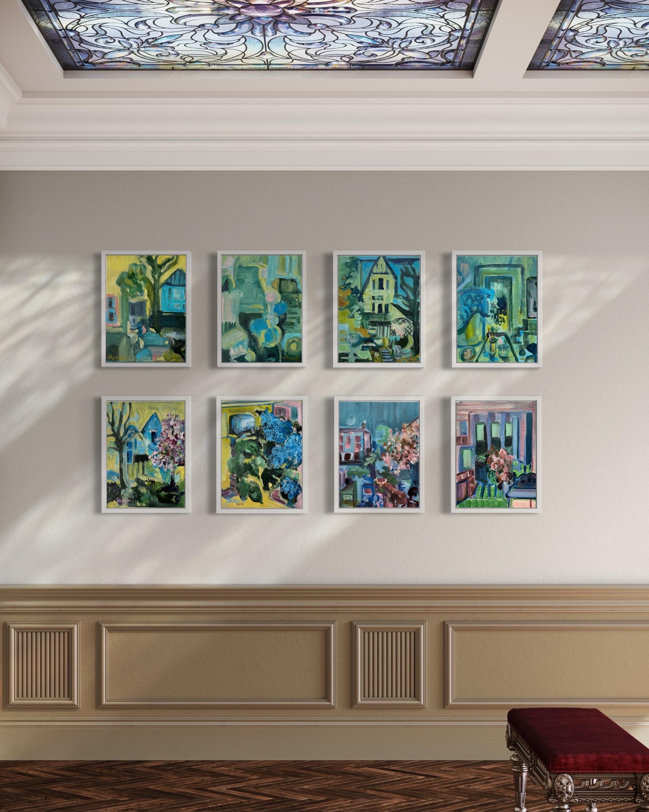 Dúos de primavera-Serie original de 8-Artista británico galardonado-Paisaje abstracto-Oleo - Painting Abstracto de Shizico Yi