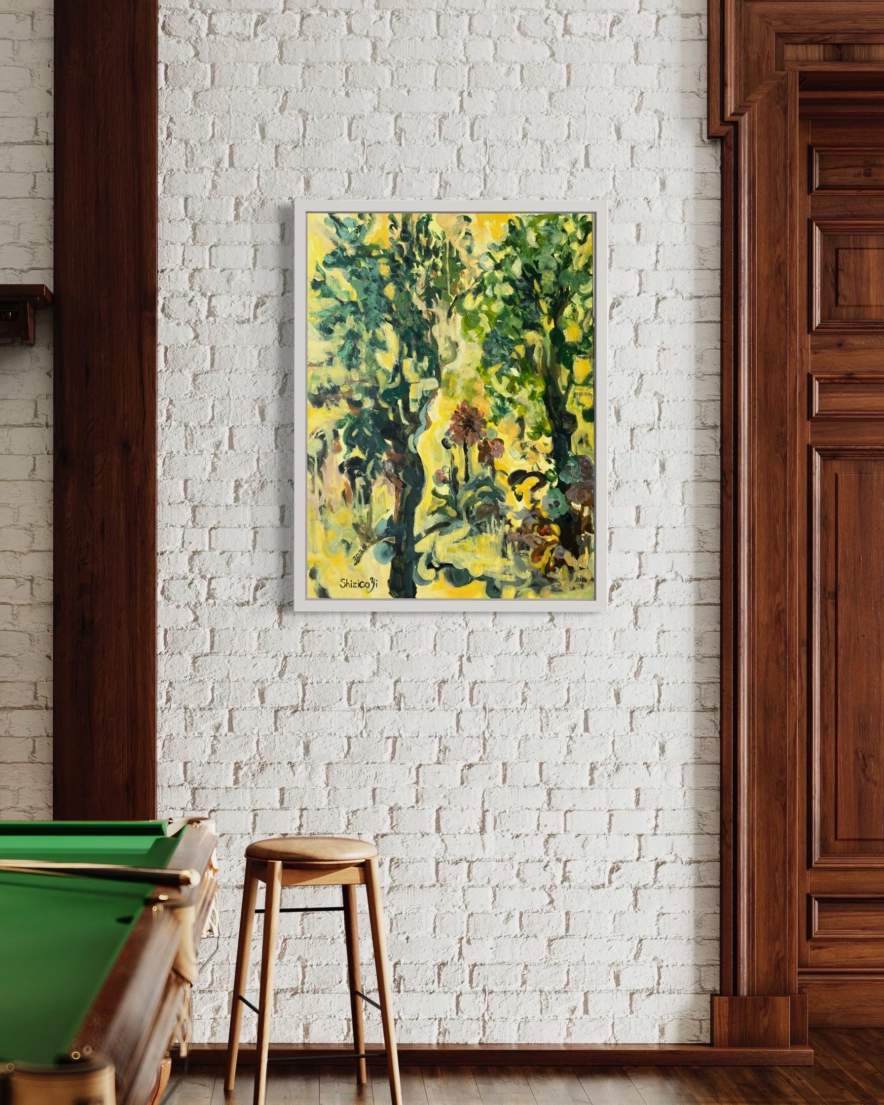 Olio originale di grandi dimensioni-130 YR Tigli in giallo-Artista britannico premiato-Espressione - Painting di Shizico Yi