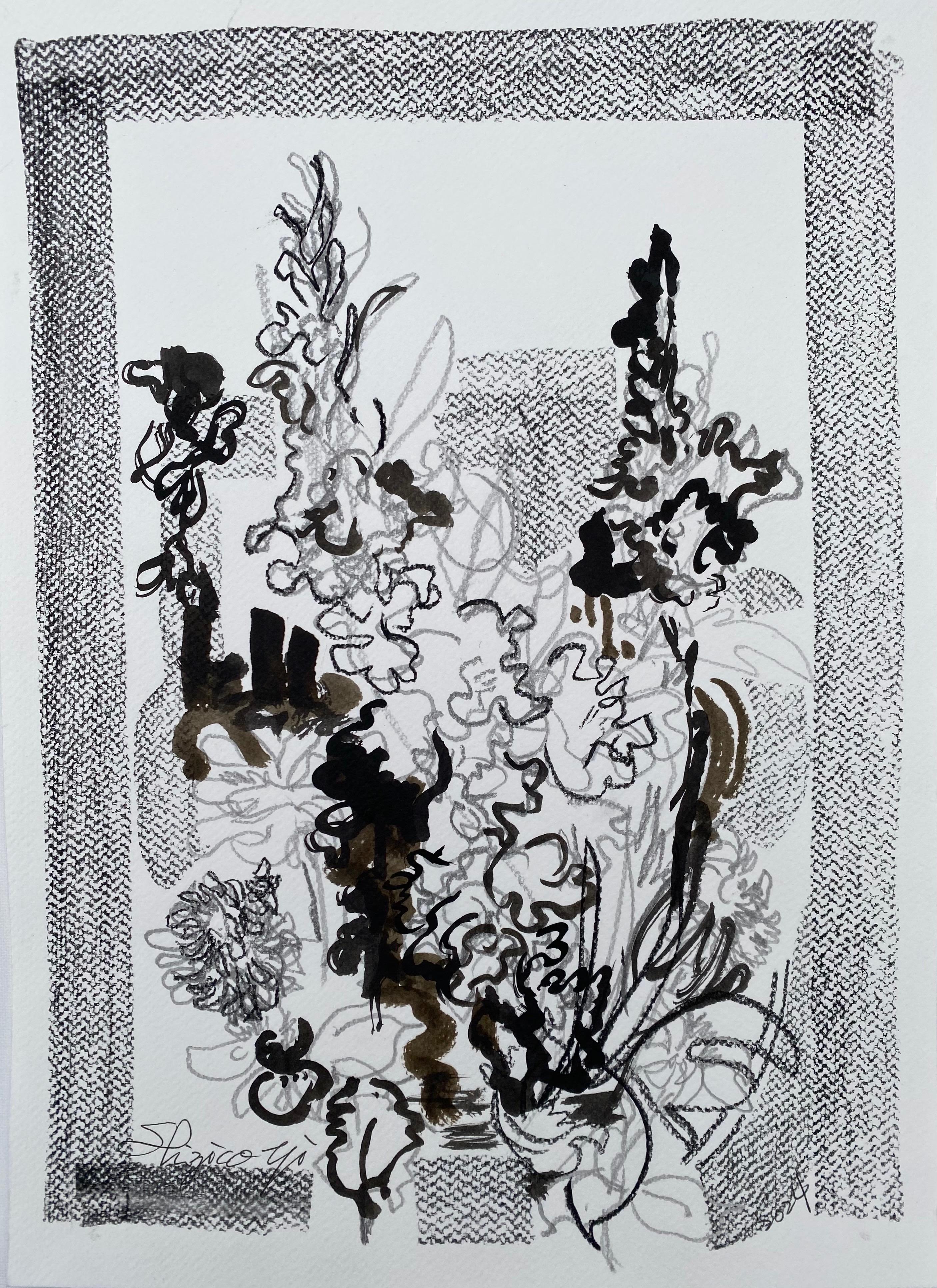 Original-Drawing Time Series-Gladiolus-PleinAir-Brit ausgezeichnete Künstler-Tinte auf Papier
