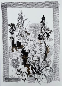 Dessin original Time Series-Gladiolus-PleinAir-Artiste récompensé par la Grande-Bretagne-Encre sur papier