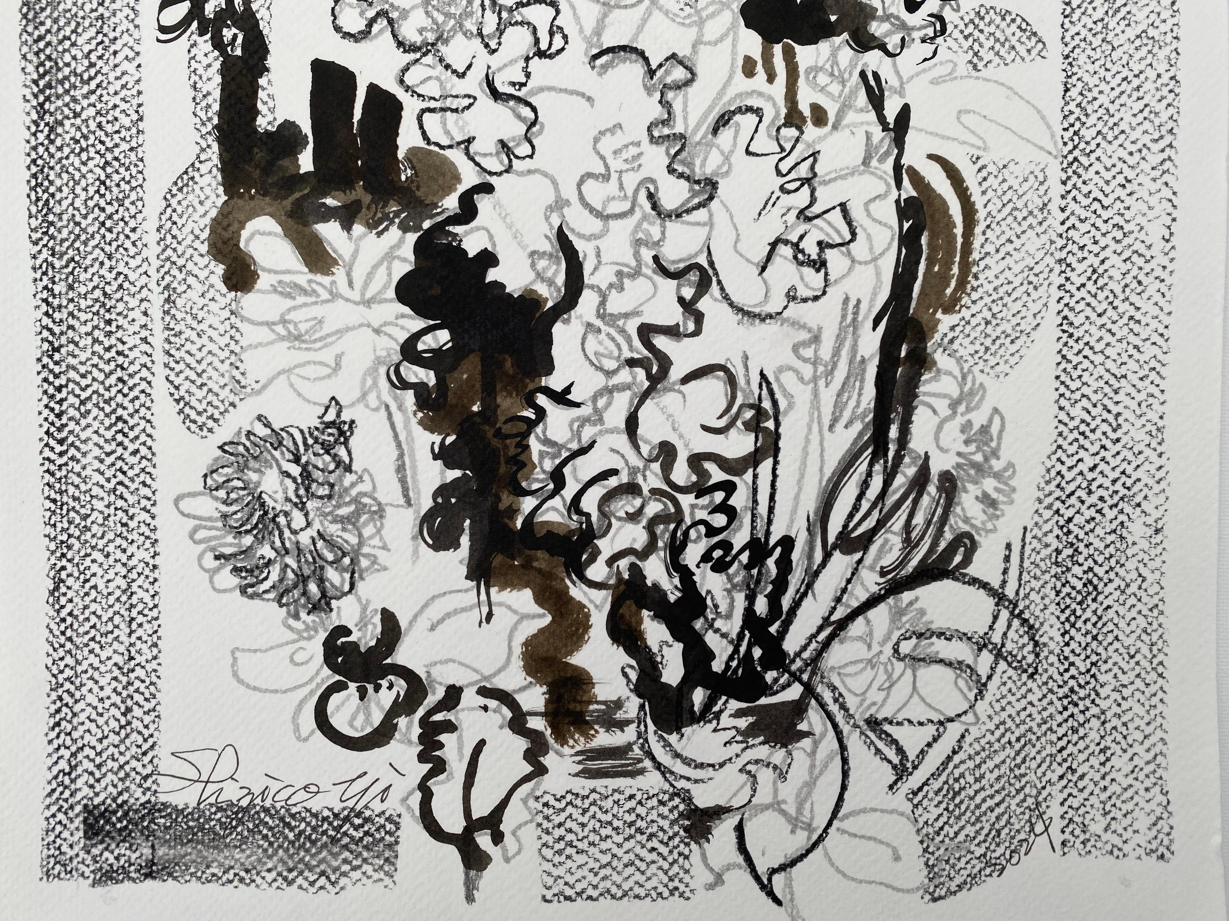 Dessin original Time Series-Gladiolus-PleinAir-Artiste récompensé par la Grande-Bretagne-Encre sur papier en vente 4