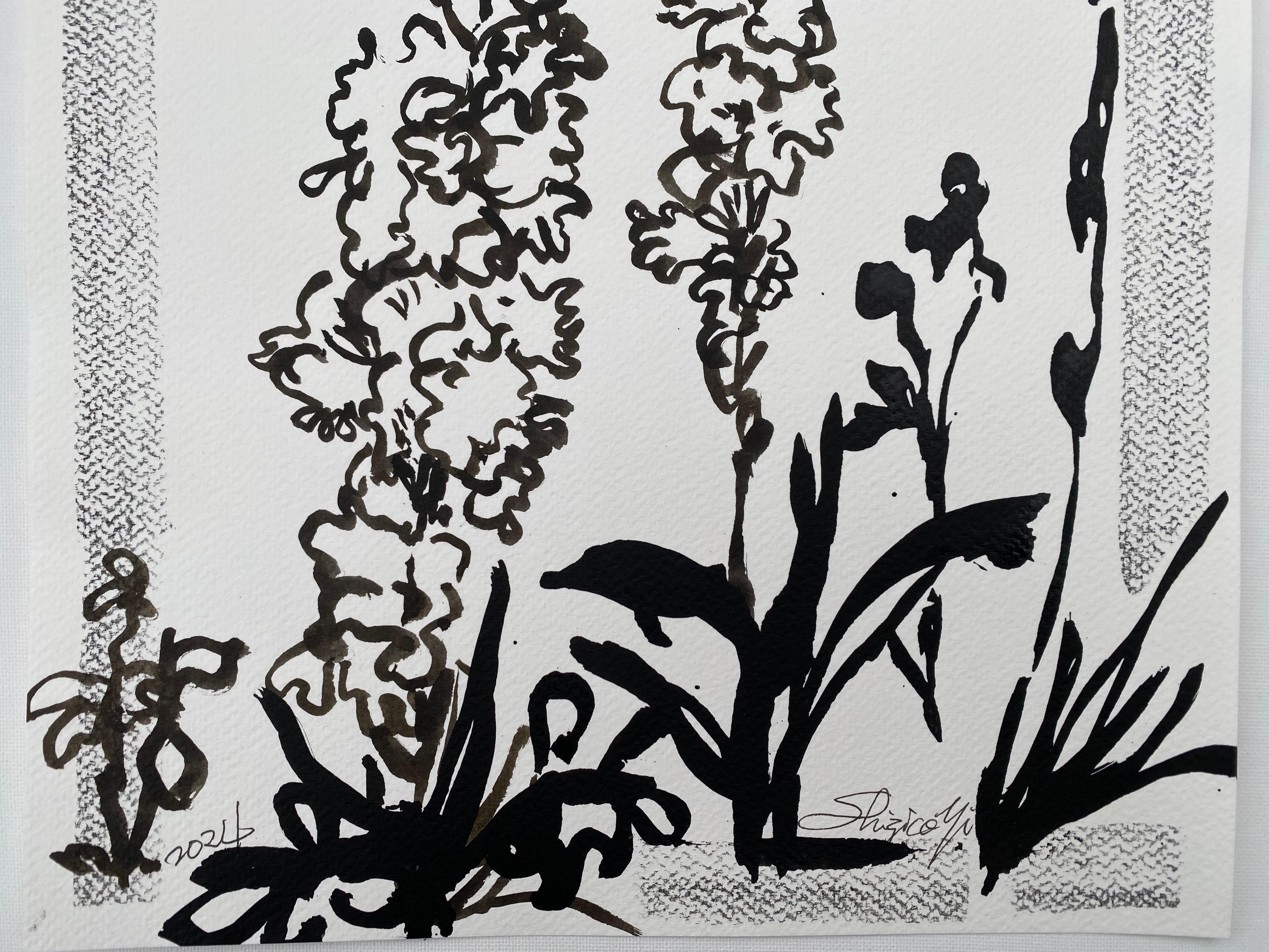 Original-Drawing Time Series-Gladiolus PleinAir-Brit, ausgezeichnete Künstlerin-Tinte auf Papier im Angebot 7