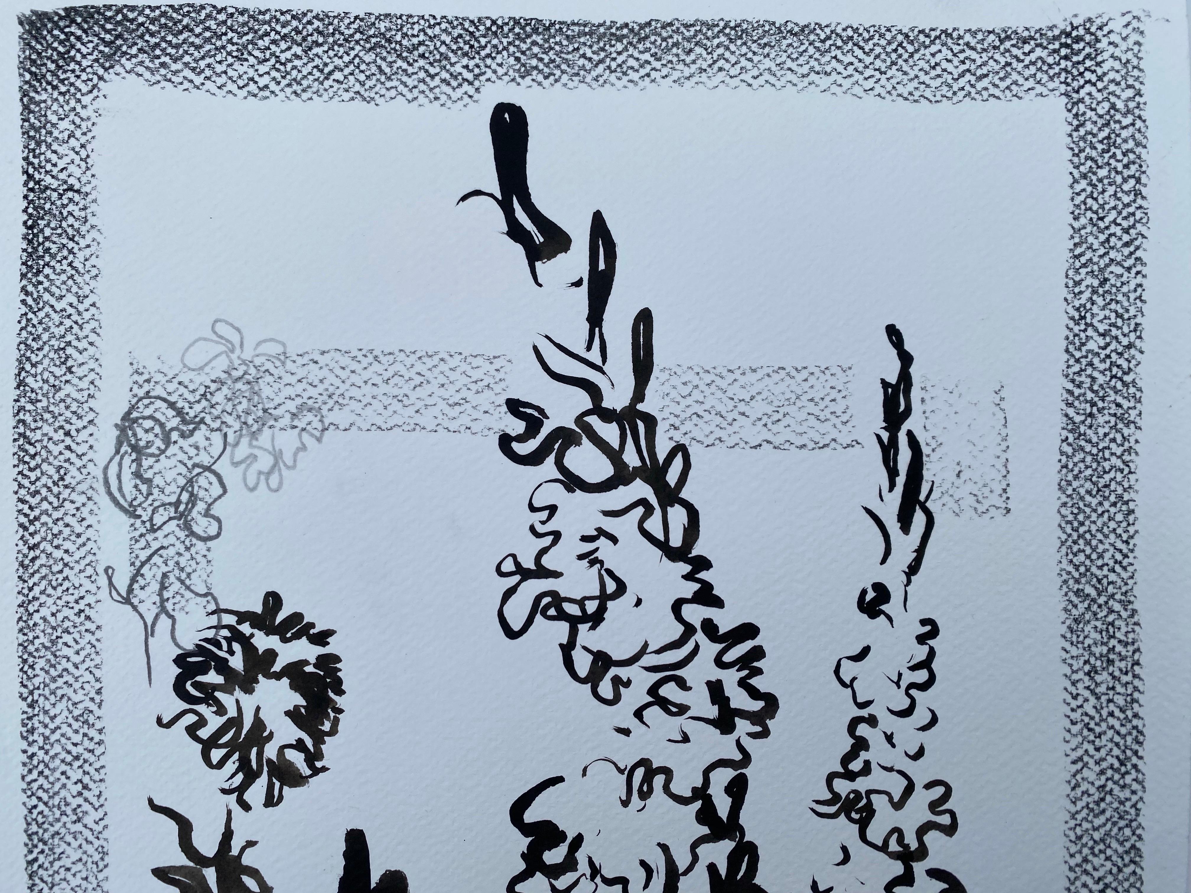 Original-Drawing Time-Dahlias&Gladiolus PleinAir-Artista británico premiado-tinta sobre papel en venta 14