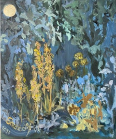 Original-Summer Night-British School-Awarded Artist-gold leaf, huile sur toile