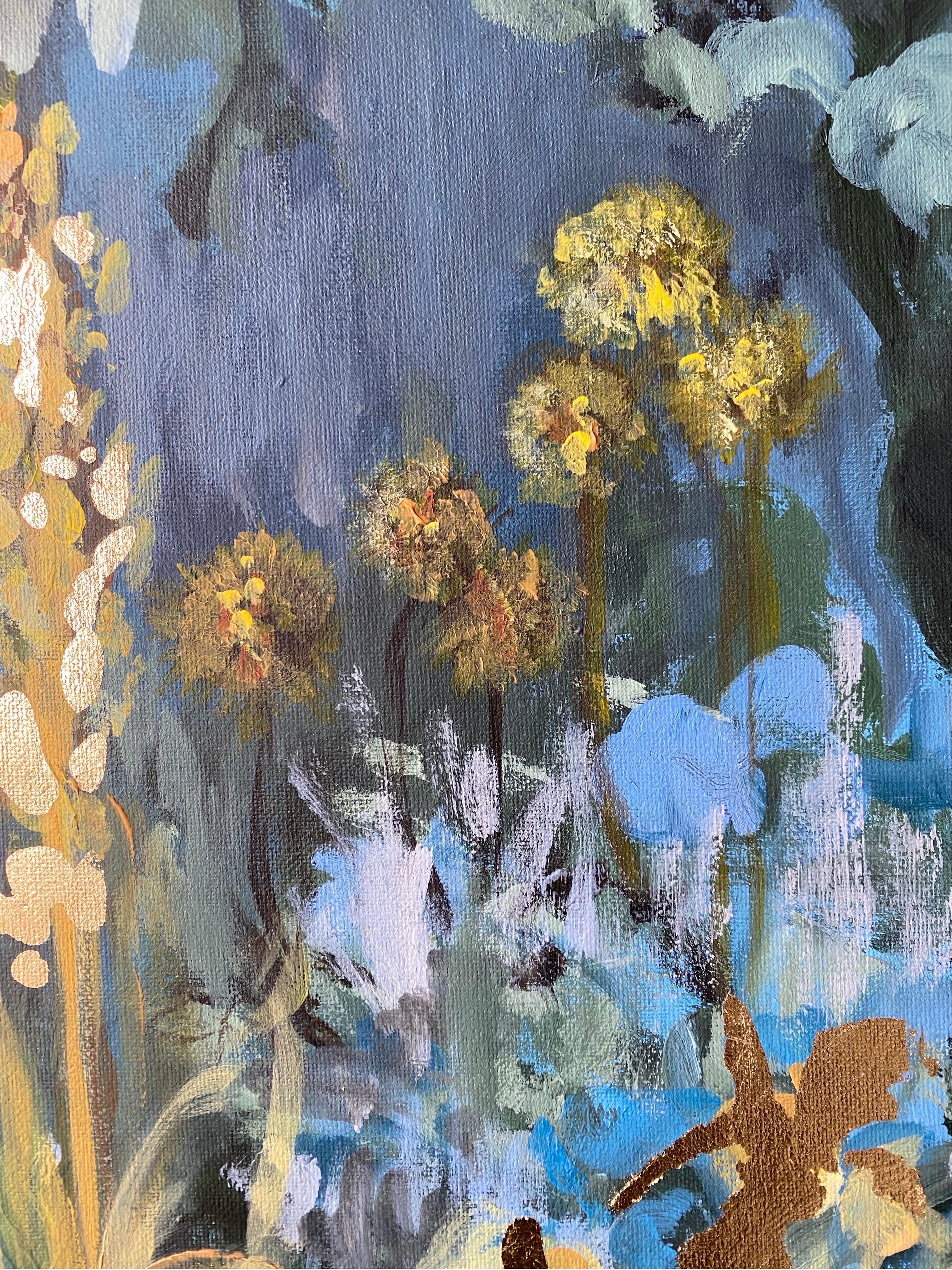 Original-Summer Night-British School-Awarded Artist-gold leaf, huile sur toile 1