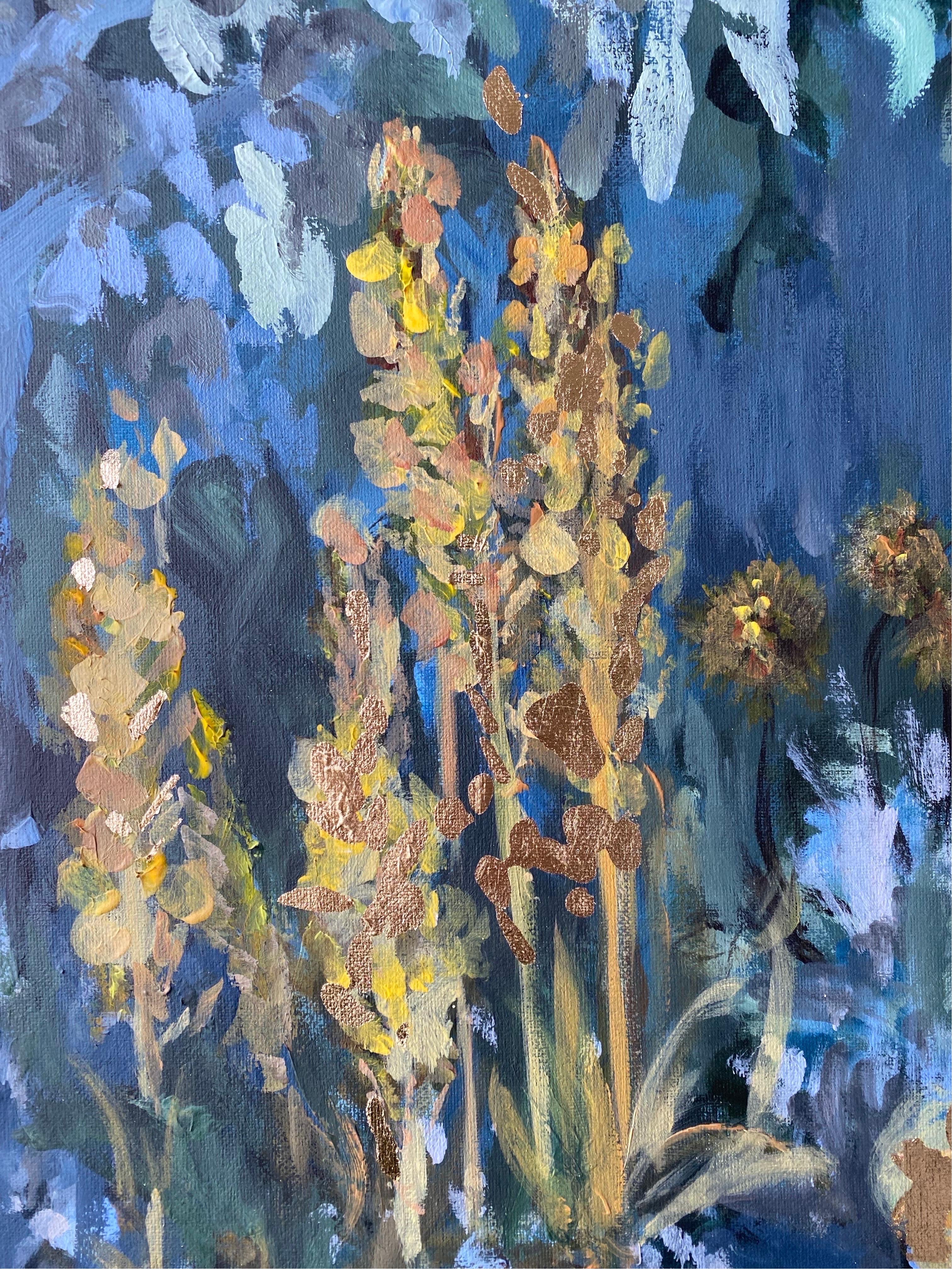Original-Summer Night-British School-Awarded Artist-gold leaf, huile sur toile 2