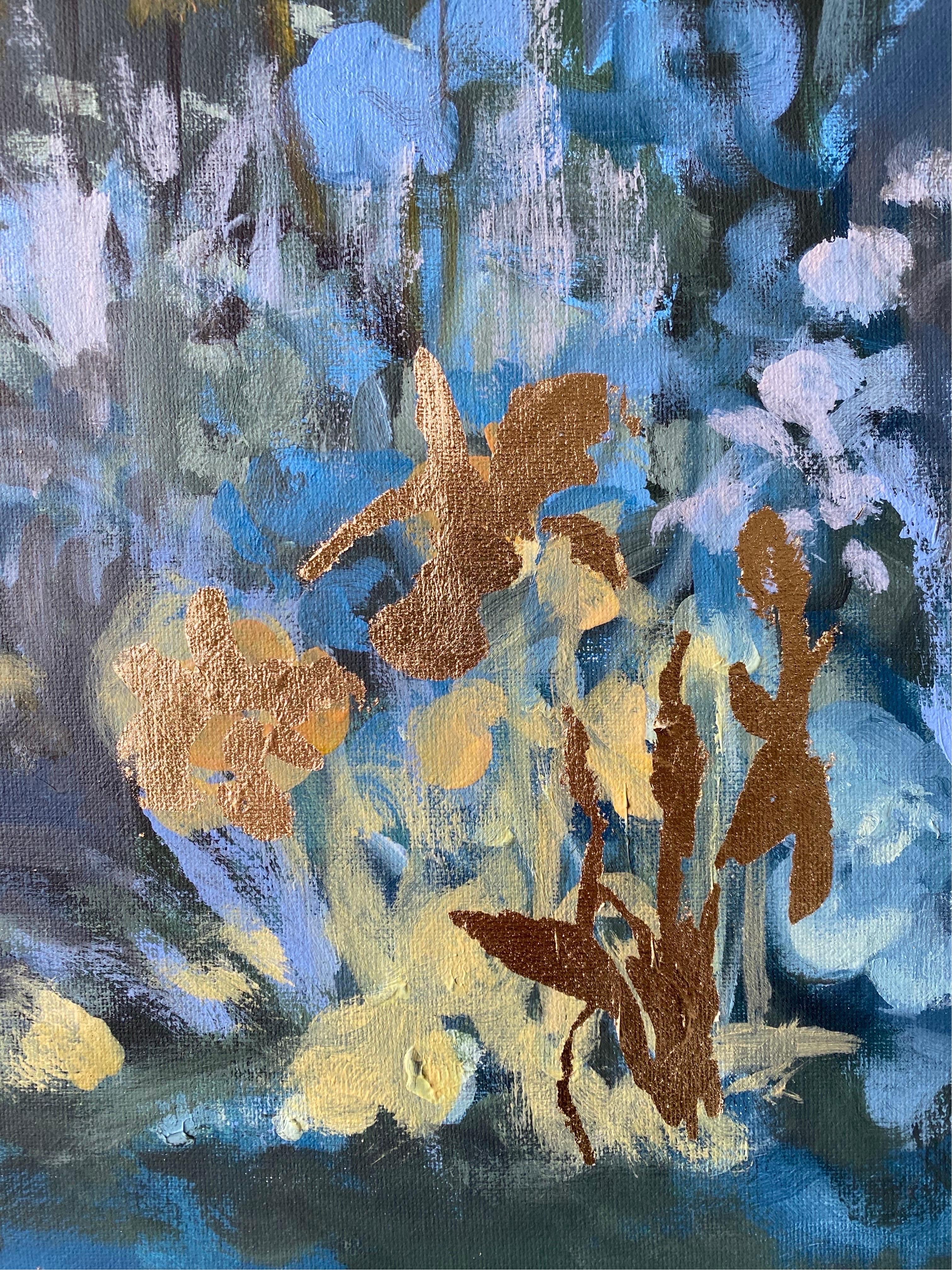 Original-Summer Night-British School-Awarded Artist-gold leaf, huile sur toile 4