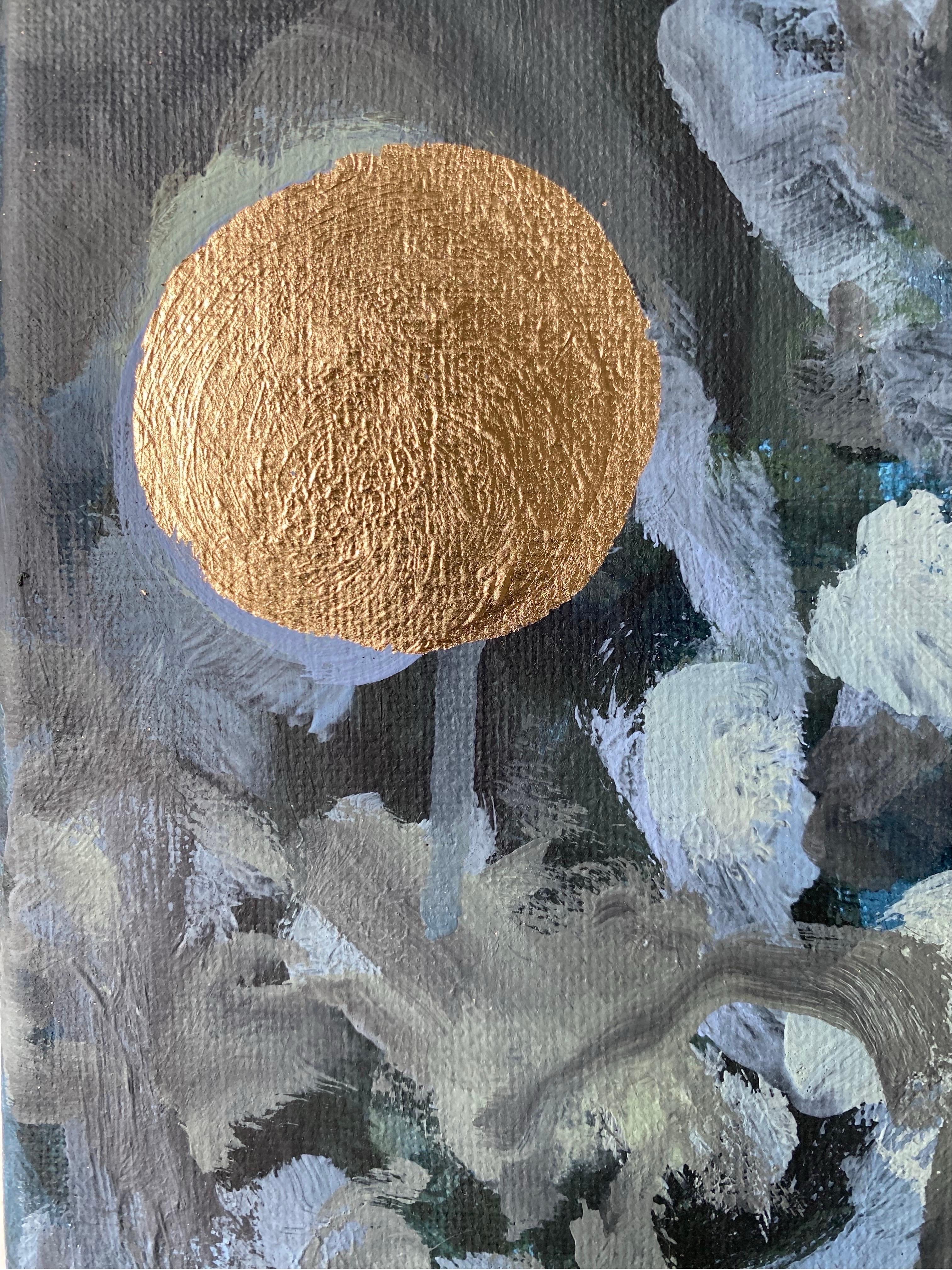 Original-Summer Night-British School-Awarded Artist-gold leaf, huile sur toile 5