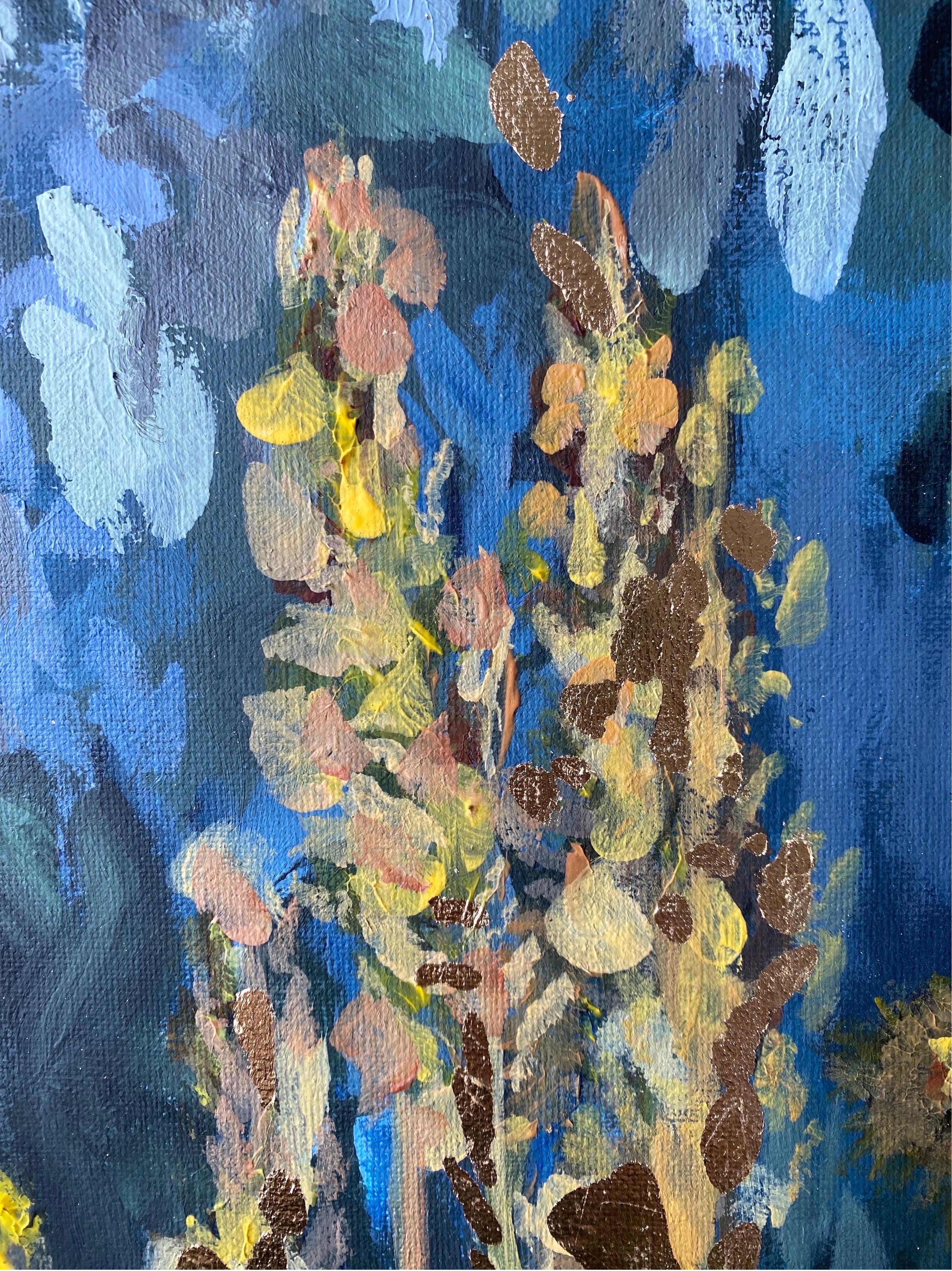Original-Summer Night-British School-Awarded Artist-gold leaf, huile sur toile 10