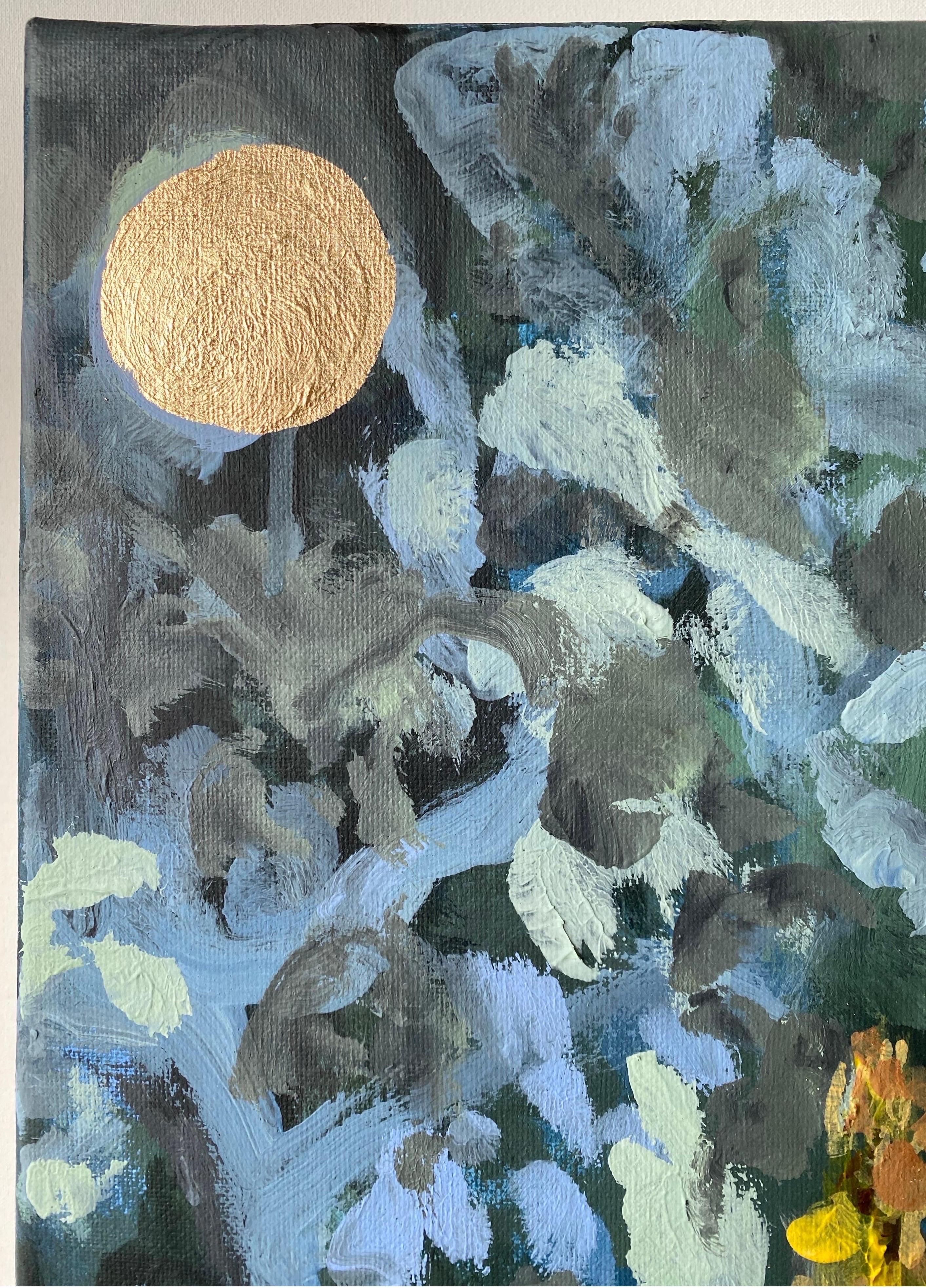 Original-Summer Night-British School-Awarded Artist-gold leaf, huile sur toile 11