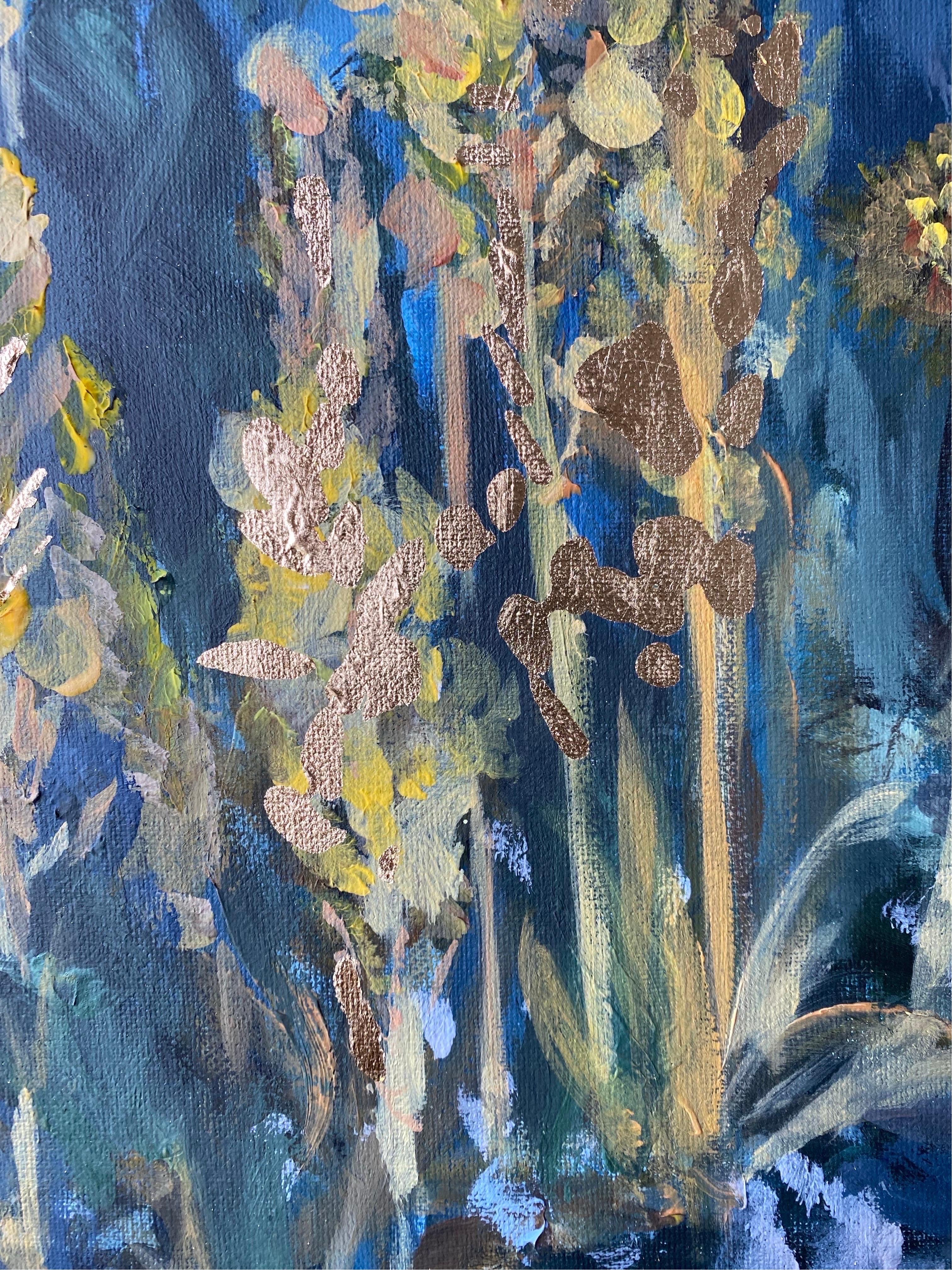 Original-Summer Night-British School-Awarded Artist-gold leaf, huile sur toile 12