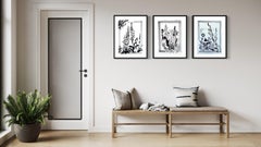 Original Triptych-Drawing Time-Gladiolus-PleinAir-Brit Award Artist-ink on paper