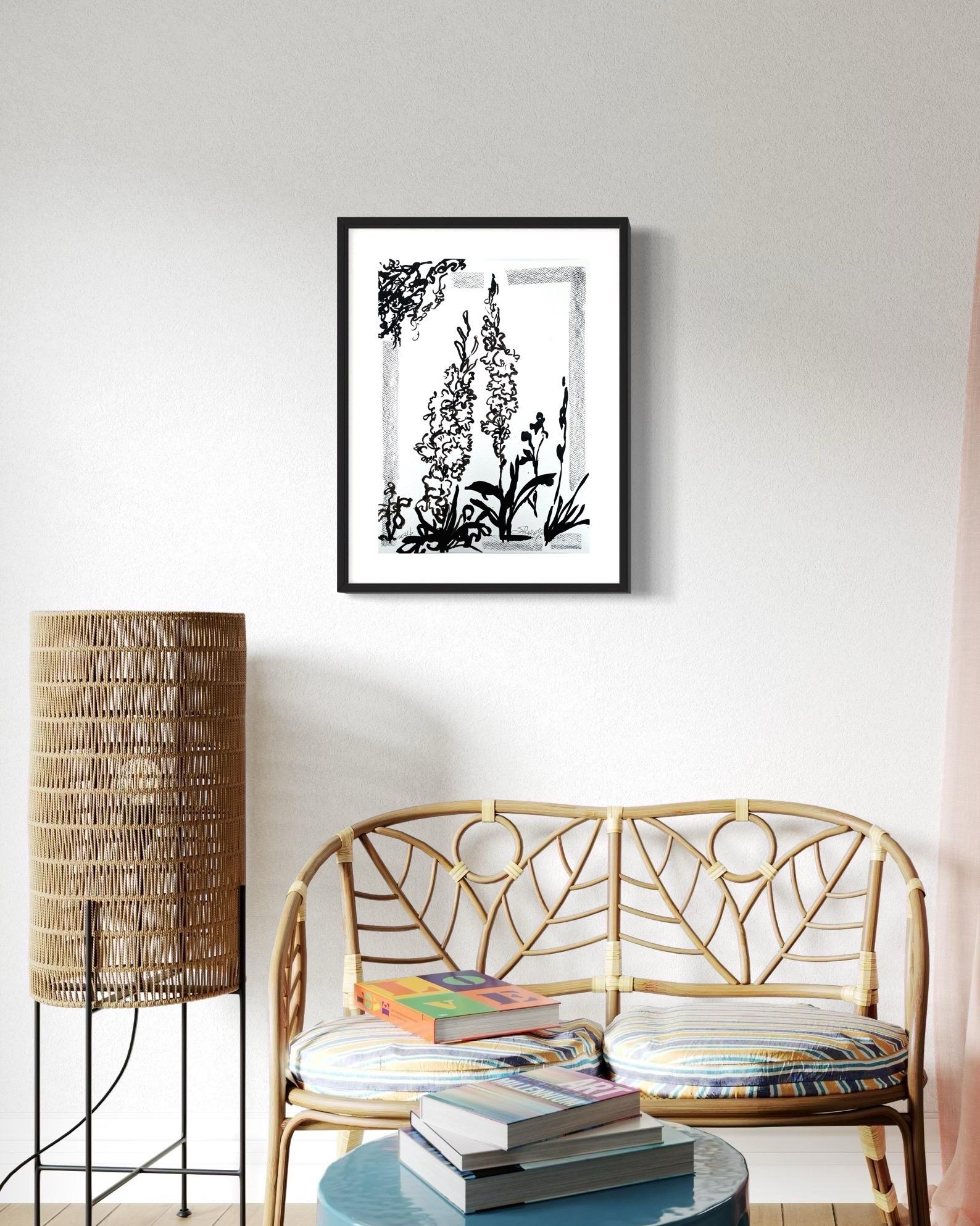 Original-Drawing Time Series-Gladiolus PleinAir-Brit, ausgezeichnete Künstlerin-Tinte auf Papier – Art von Shizico Yi