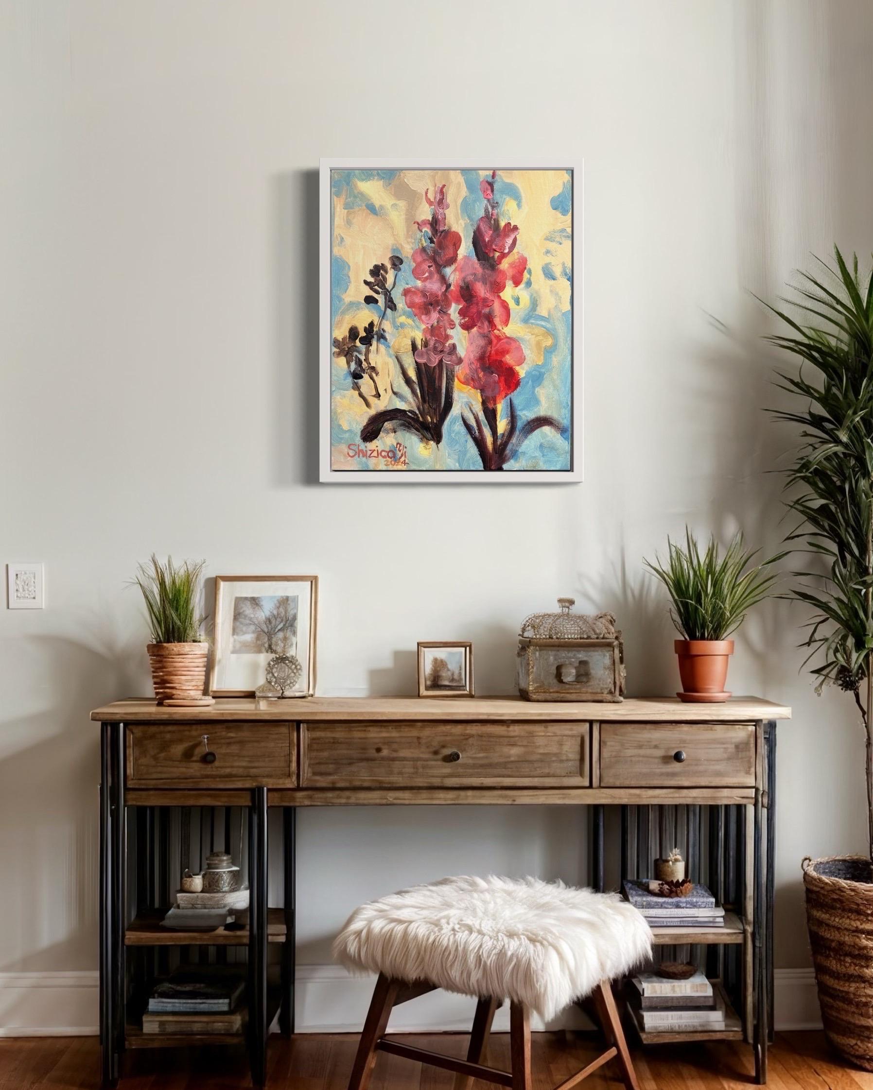 Original-Summer Bloom-Gladiolus Glow -UK Awarded Artist-Exhibition Collection - Painting de Shizico Yi