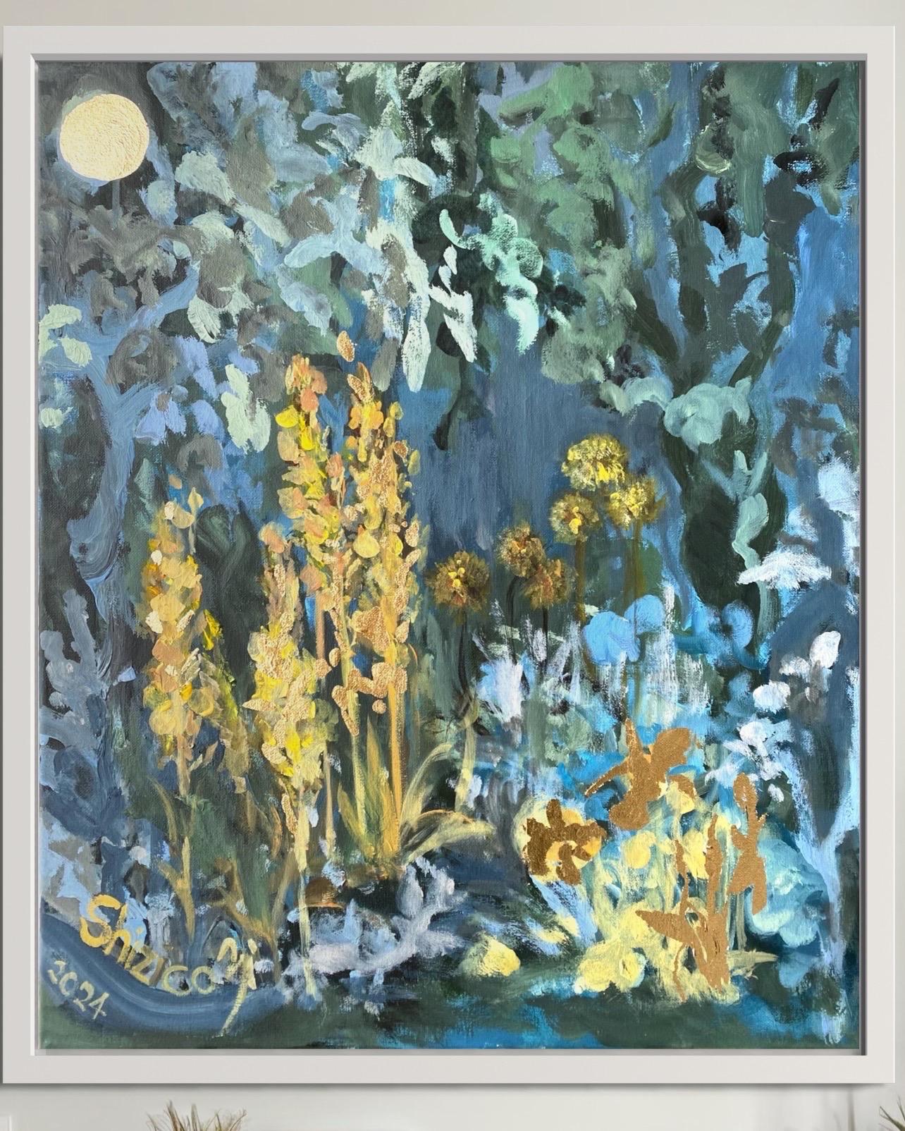 Original-Summer Night-British School-Awarded Artist-gold leaf, huile sur toile 3