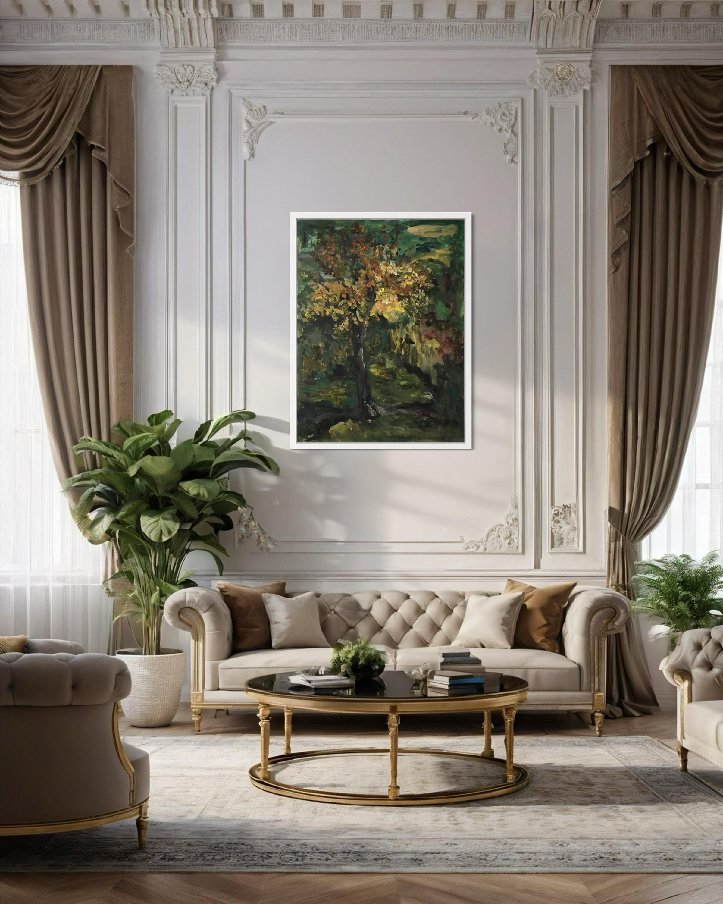 Serie originale Autunno a Londra-plein air-Artista britannico premiato -4 olii grandi - Landscape Painting Marrone di Shizico Yi