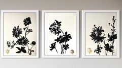 Triptyque original Nostalgia-Dahlias-Plein Air-Brit Awarded Artist-Encre sur papiers