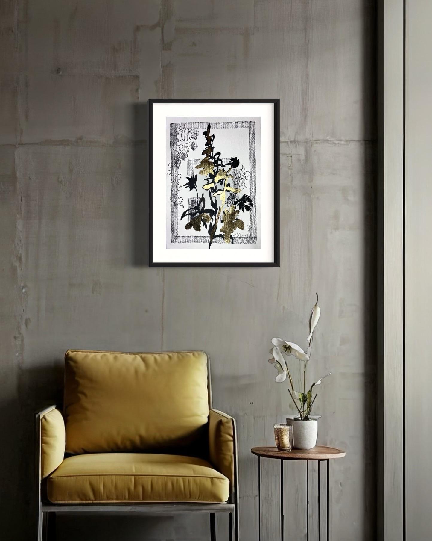 Disegno originale Time Series-Plein Air-Brit Awarded Artist-Ink, Gold LeafonPaper 1