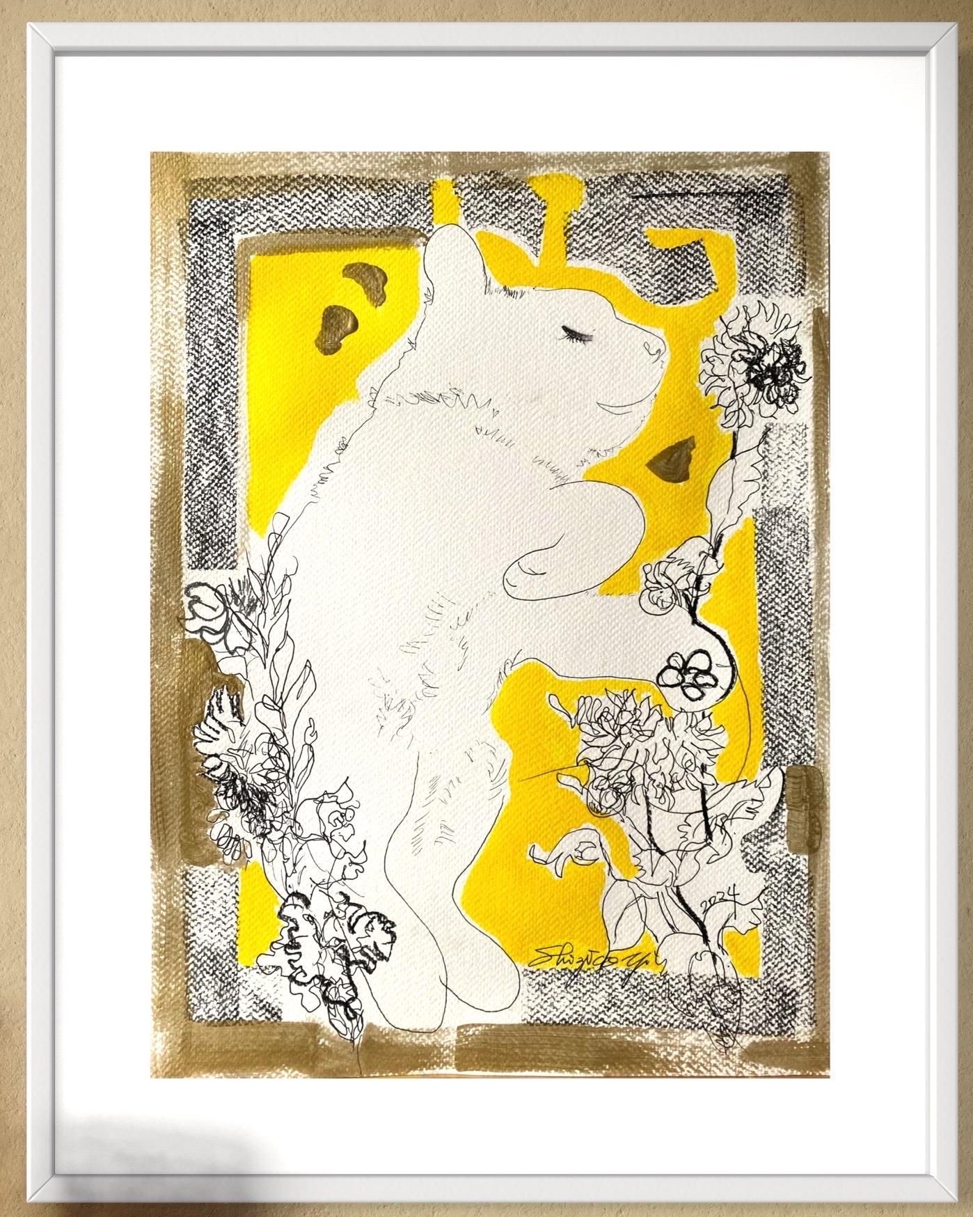 Originale-Gatto con dalie-Serie di preghiera-Artista britannico premiato-Inchiostro su carta 10
