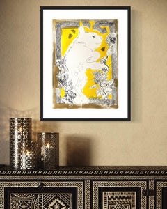 Original-Cat with Dahlias-Prayer Series-British Awarded Artist-ink on paper