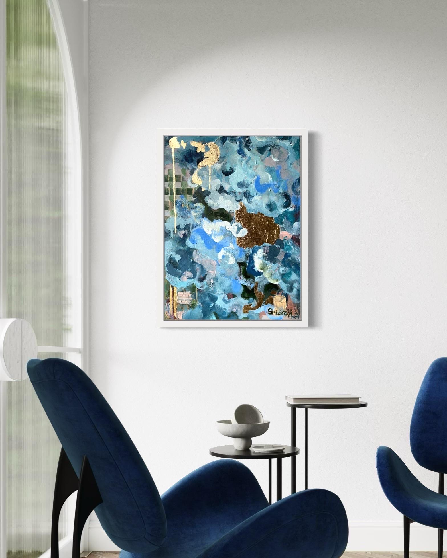 Originale - Sotto il cielo di Scozia - feat. Tartan-Brit Awarded Artist-Foglia d'oro-astratto - Painting di Shizico Yi