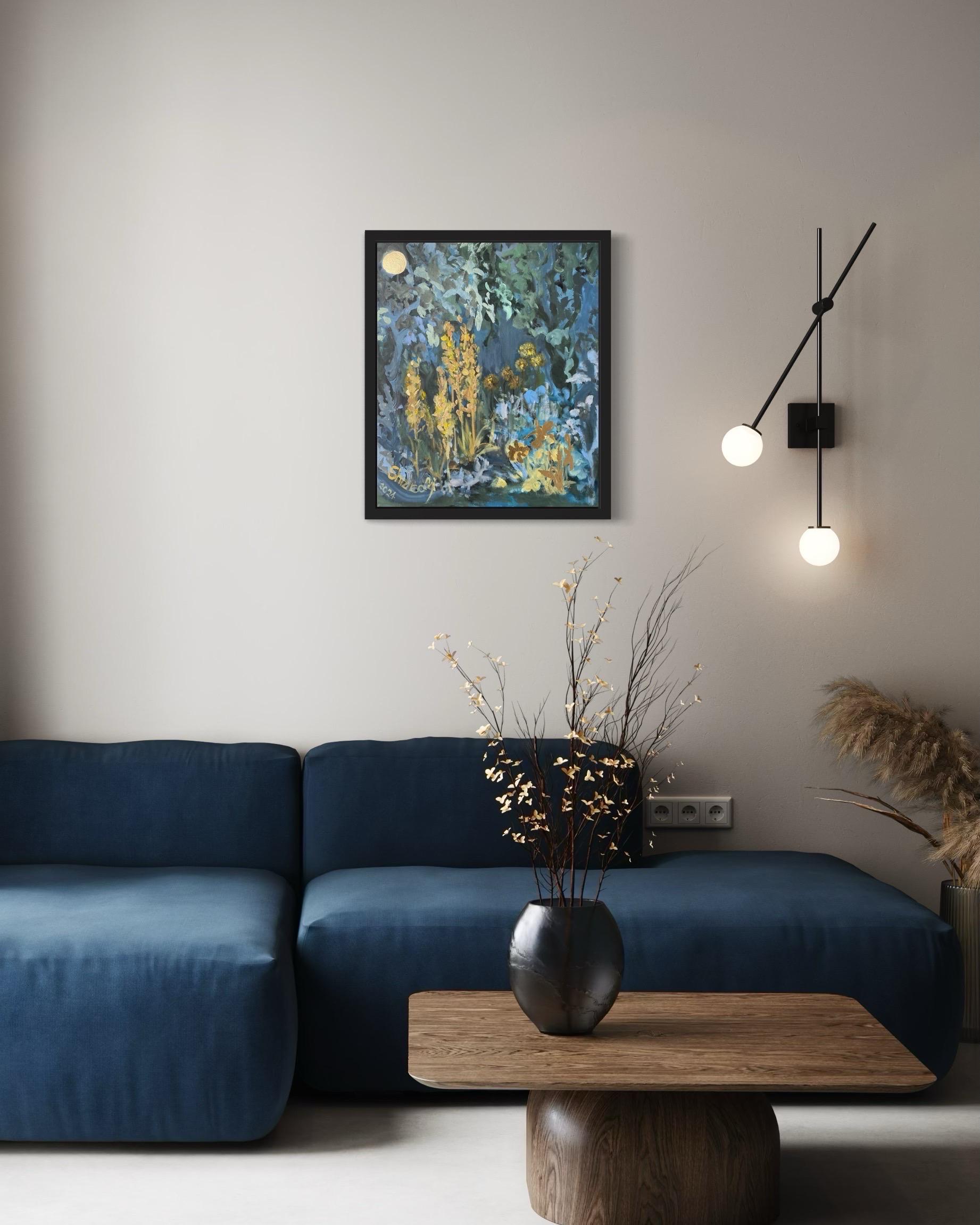 Original-Summer Night-British School-Awarded Artist-gold leaf, huile sur toile - Expressionnisme abstrait Painting par Shizico Yi