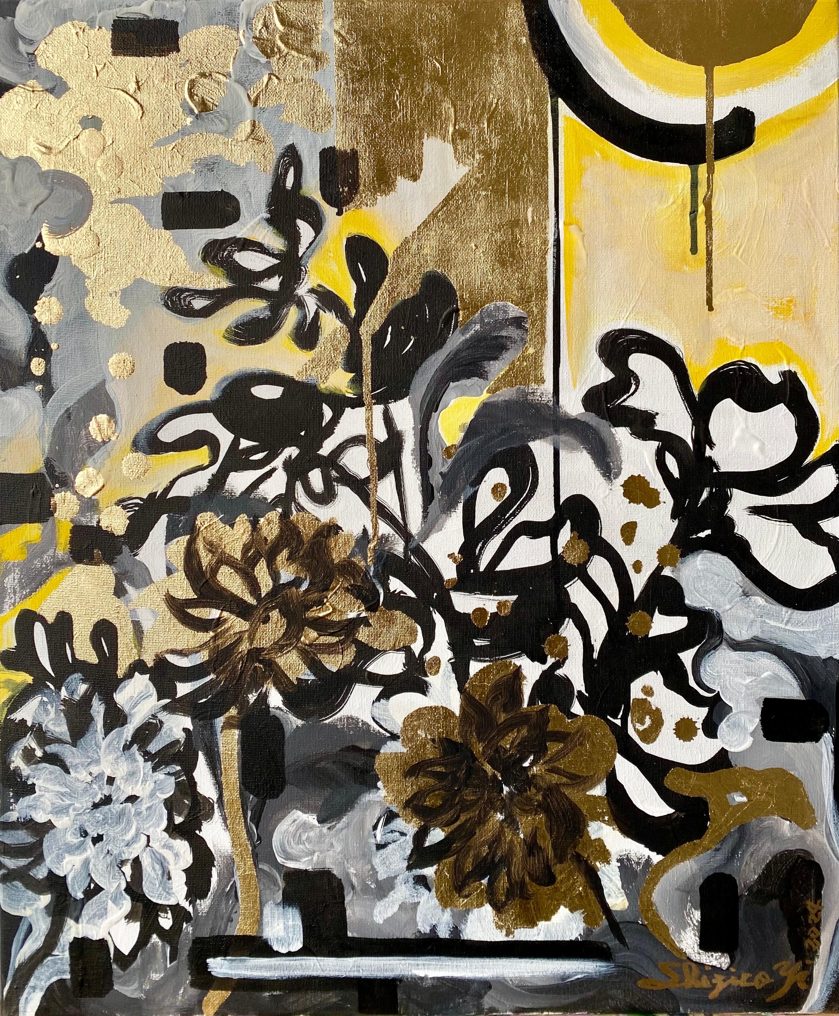 Tríptico original-Hoja de Oro+Tinta Sumi sobre lienzo-Artista británico galardonado-DrawingTime en venta 15