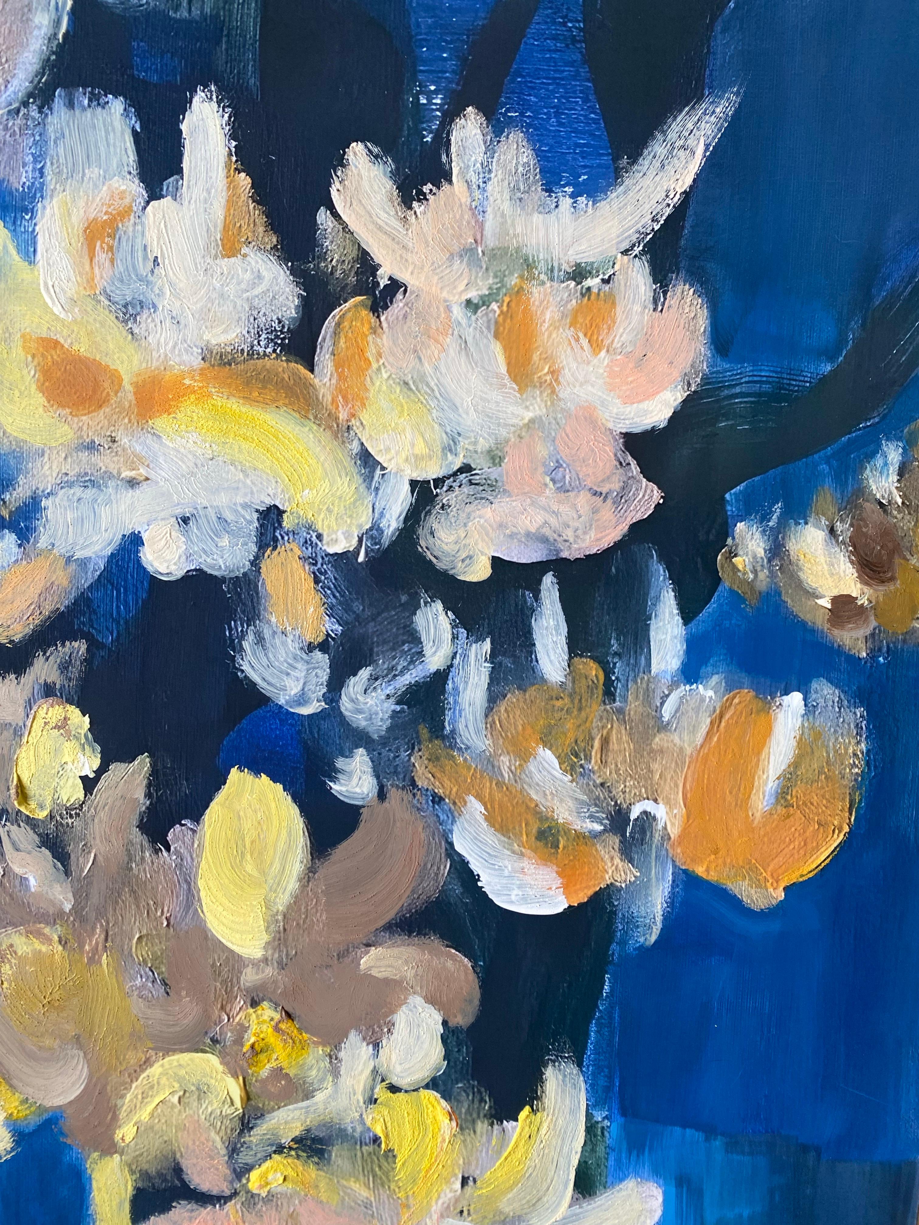 Hand painted Artist Proof-Magnolias-Weaver Series-British Awarded Artist #2 of 3 - Gray Abstract Print by Shizico Yi