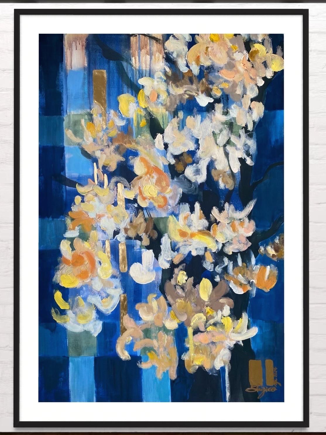 Hand painted Artist Proof-Magnolias-Weaver Series-British Awarded Artist #2 of 3 - Abstract Expressionist Print by Shizico Yi