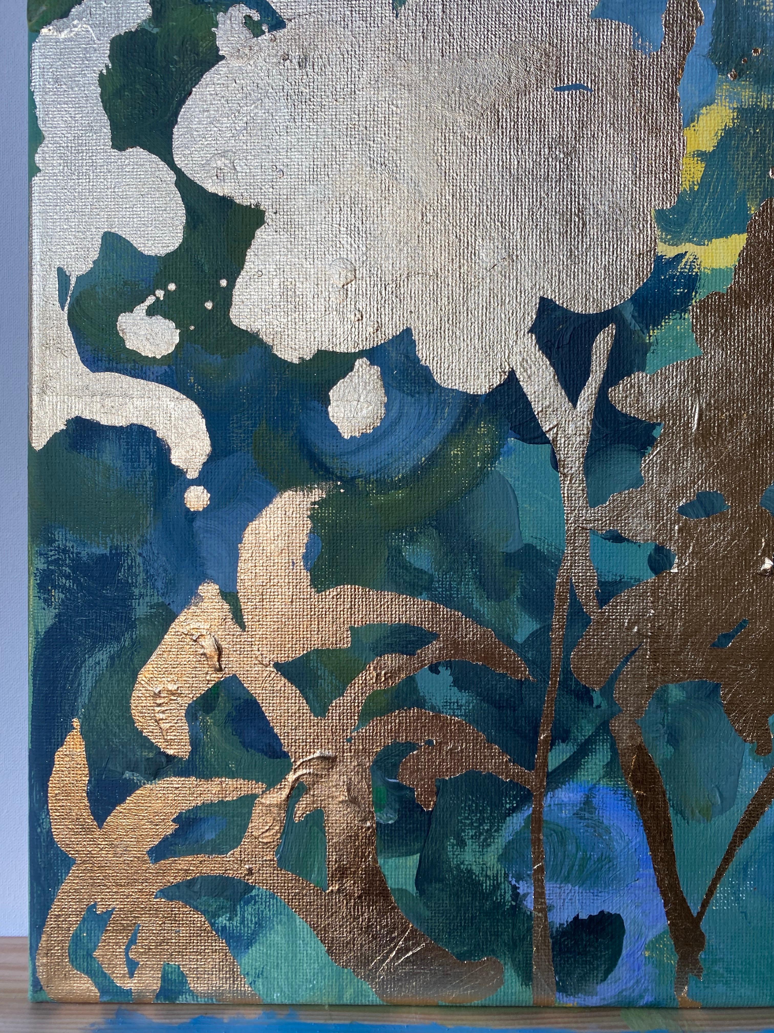 Diptyque d'origine - Mémoires de paysage - Artiste britannique primé - Feuille d'or et huile en vente 1