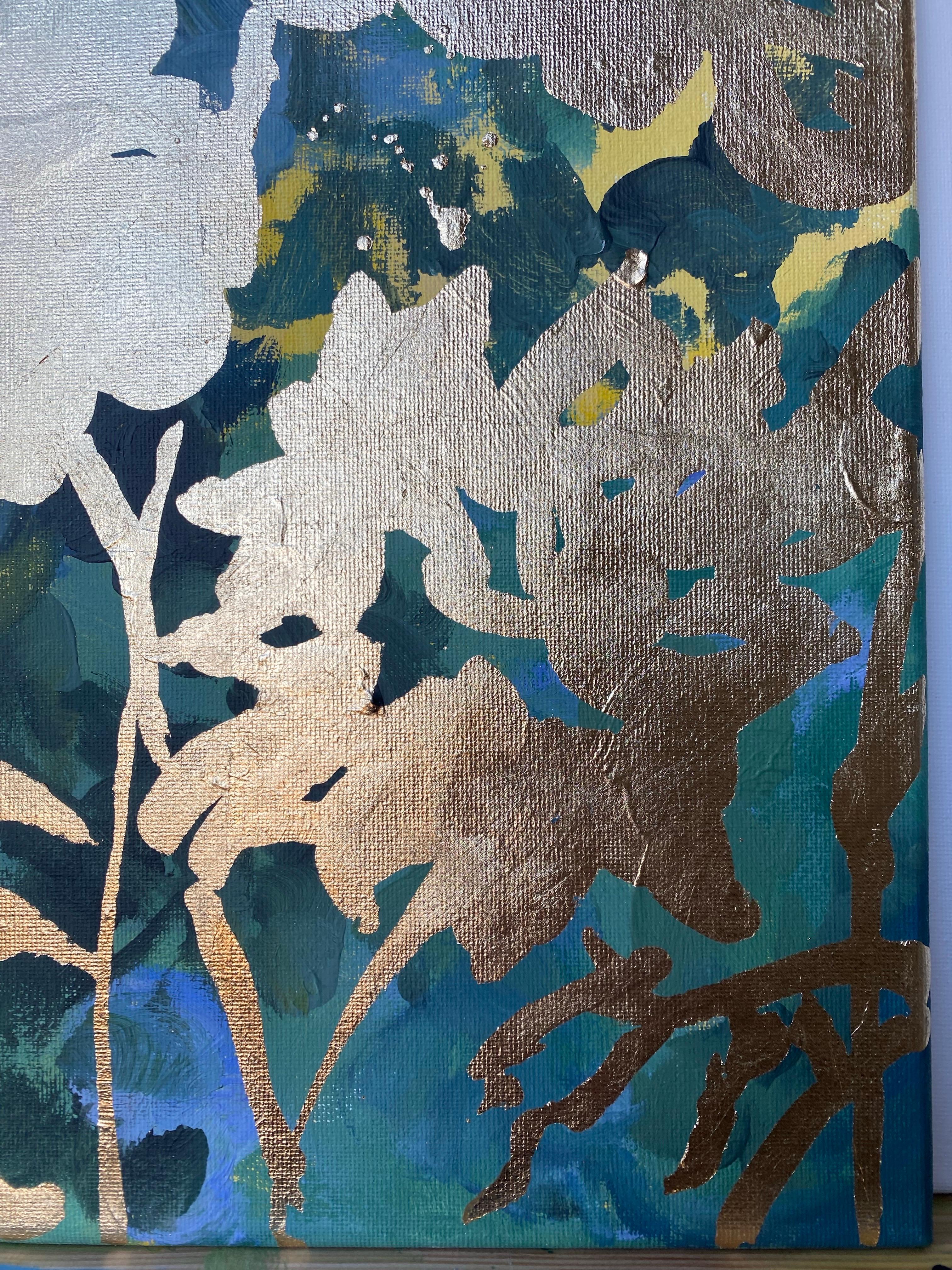 Diptyque d'origine - Mémoires de paysage - Artiste britannique primé - Feuille d'or et huile en vente 3