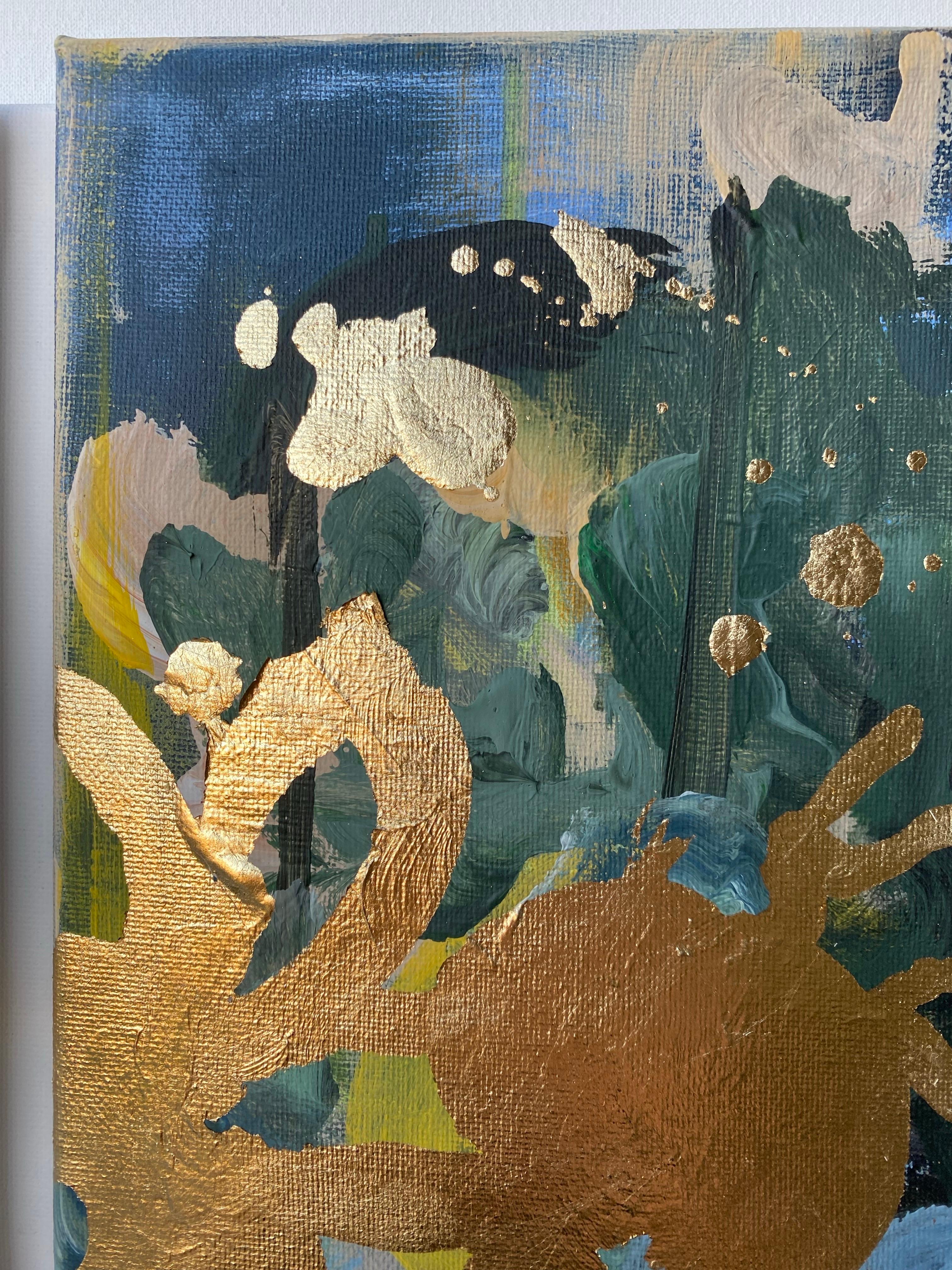Diptyque d'origine - Mémoires de paysage - Artiste britannique primé - Feuille d'or et huile en vente 15