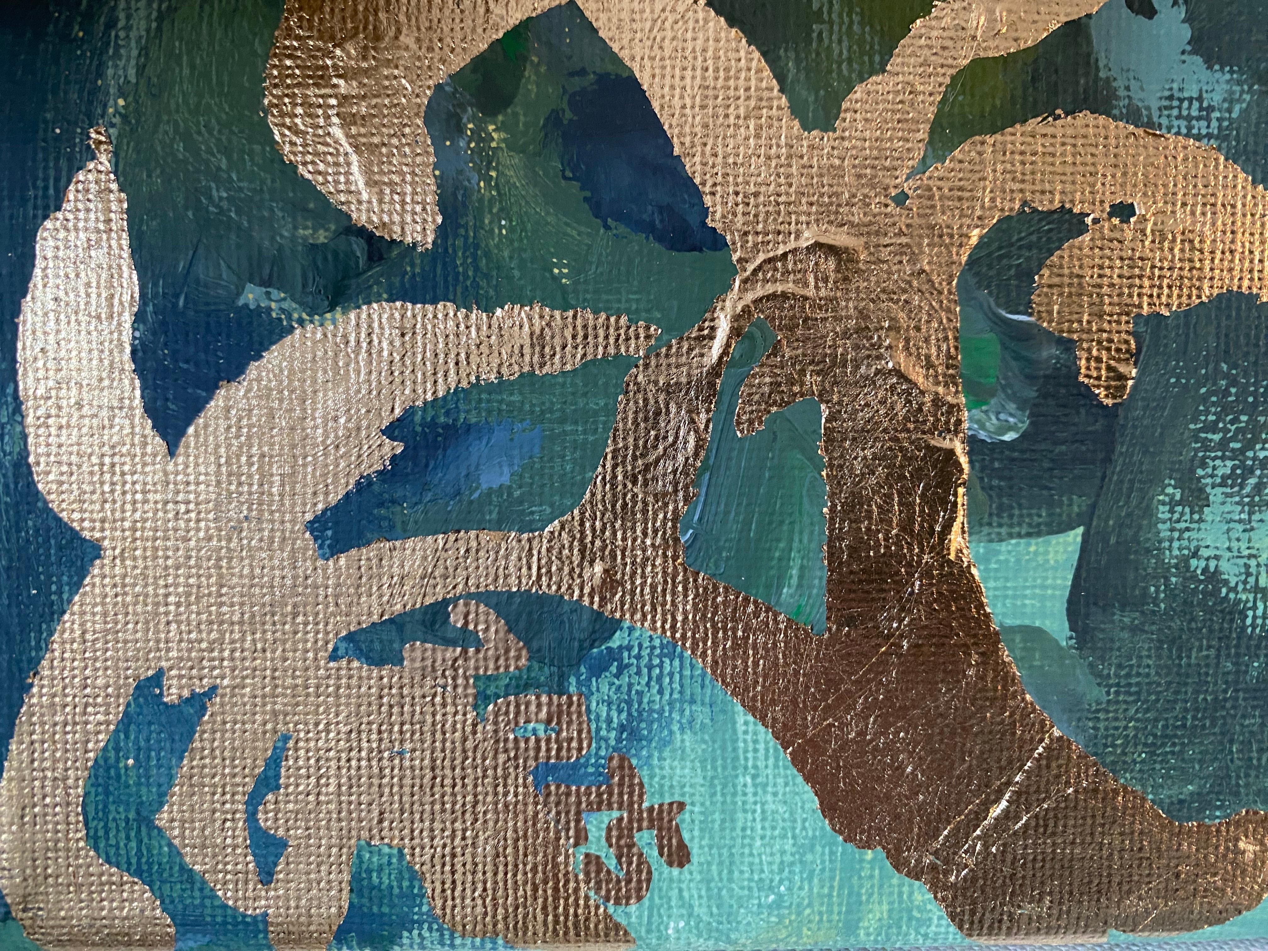 Trittico originale Memorie di paesaggio-Foglia d'oro con olio-Artista britannico premiato in vendita 9