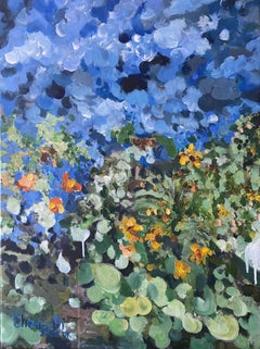 Having a cigarette amongst Green and Blue-hand painted Large Canvas Edition #7