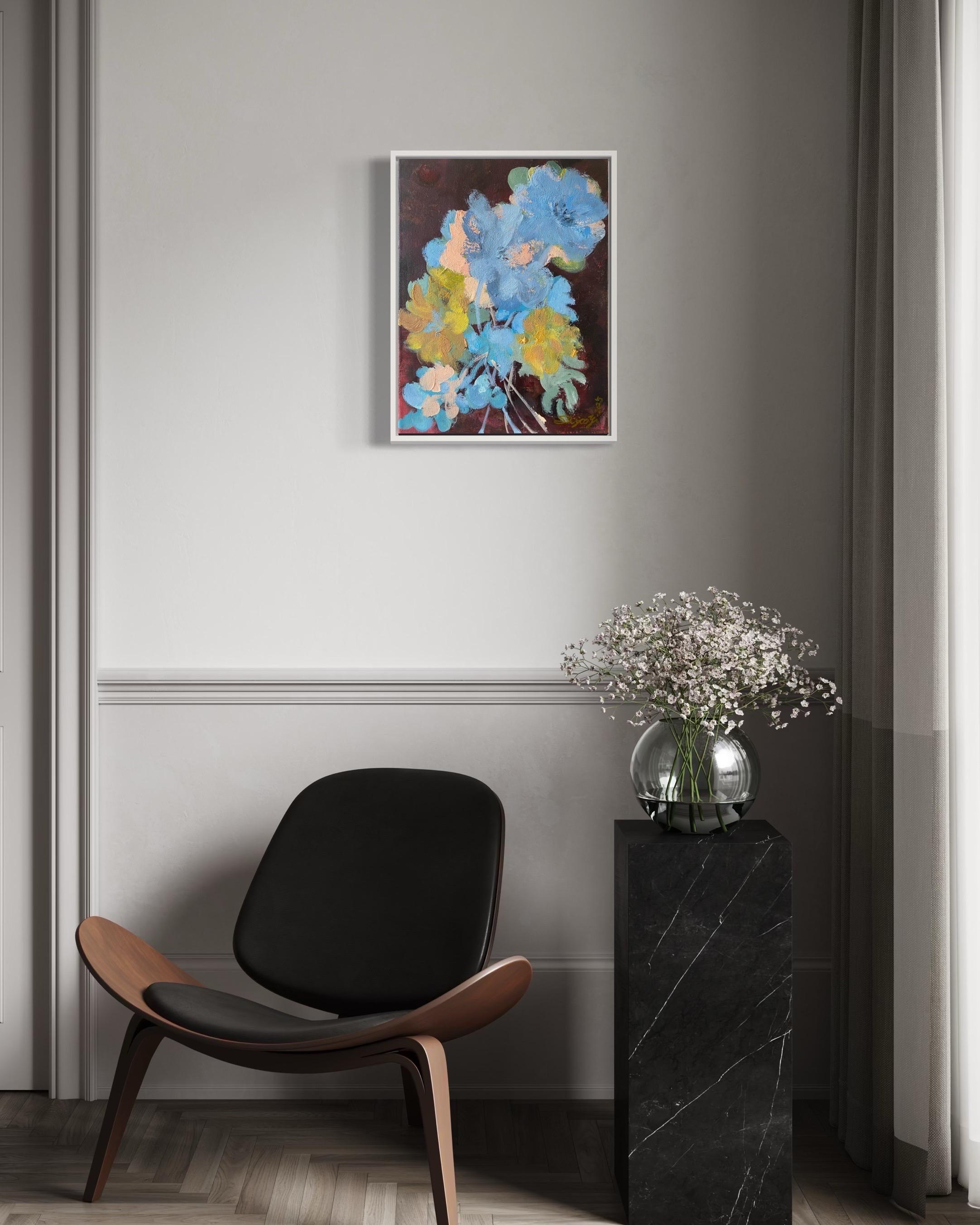 Originale-Dalie-Artista britannico premiato-Impressione-Impasto-Serie Giardino d'Inverno - Painting di Shizico Yi
