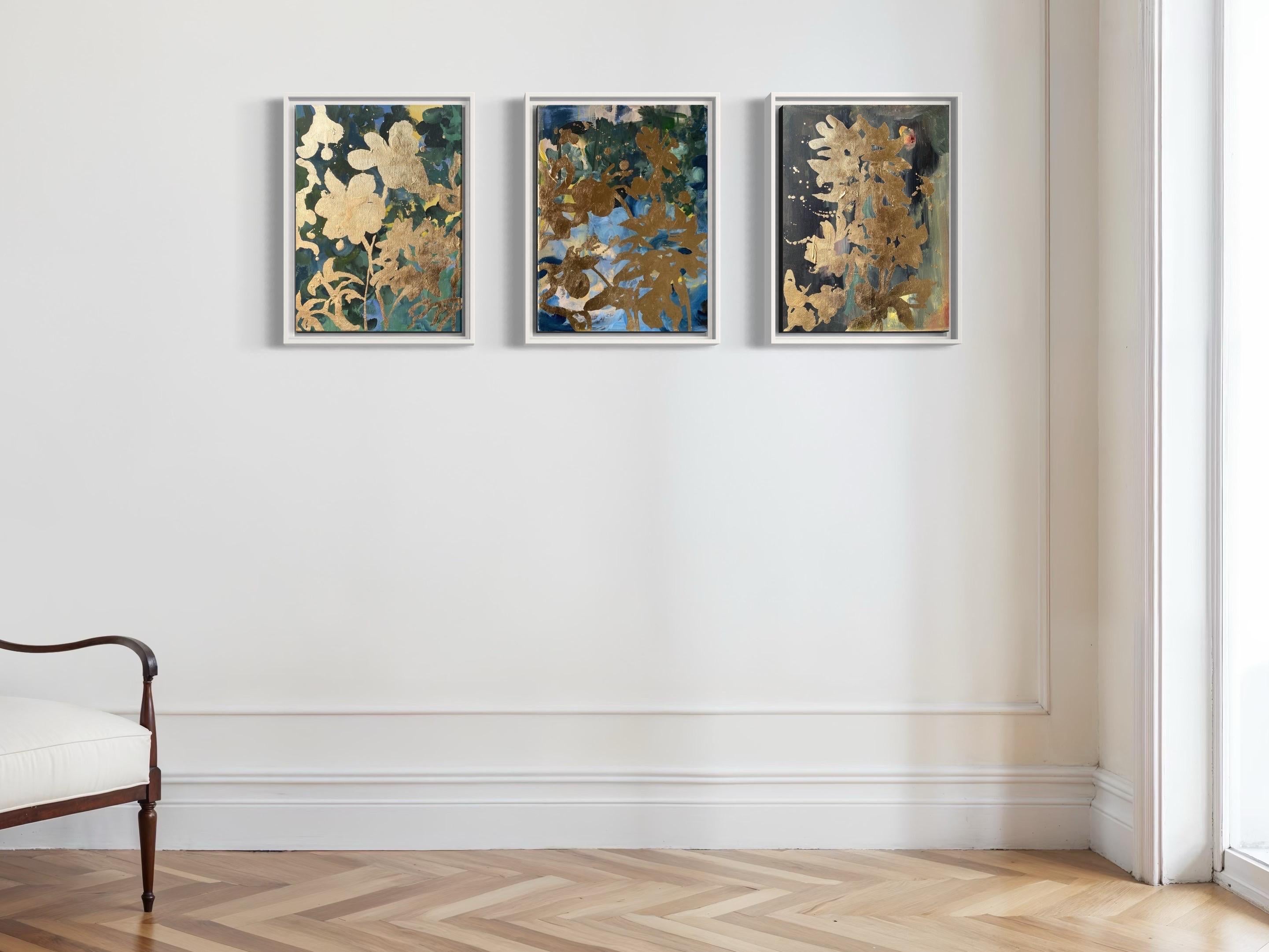 Trittico originale Memorie di paesaggio-Foglia d'oro con olio-Artista britannico premiato - Painting di Shizico Yi