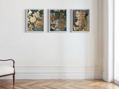 Original Triptych Landscape Memories-Gold Leaf with Oil-British Awarded Artist