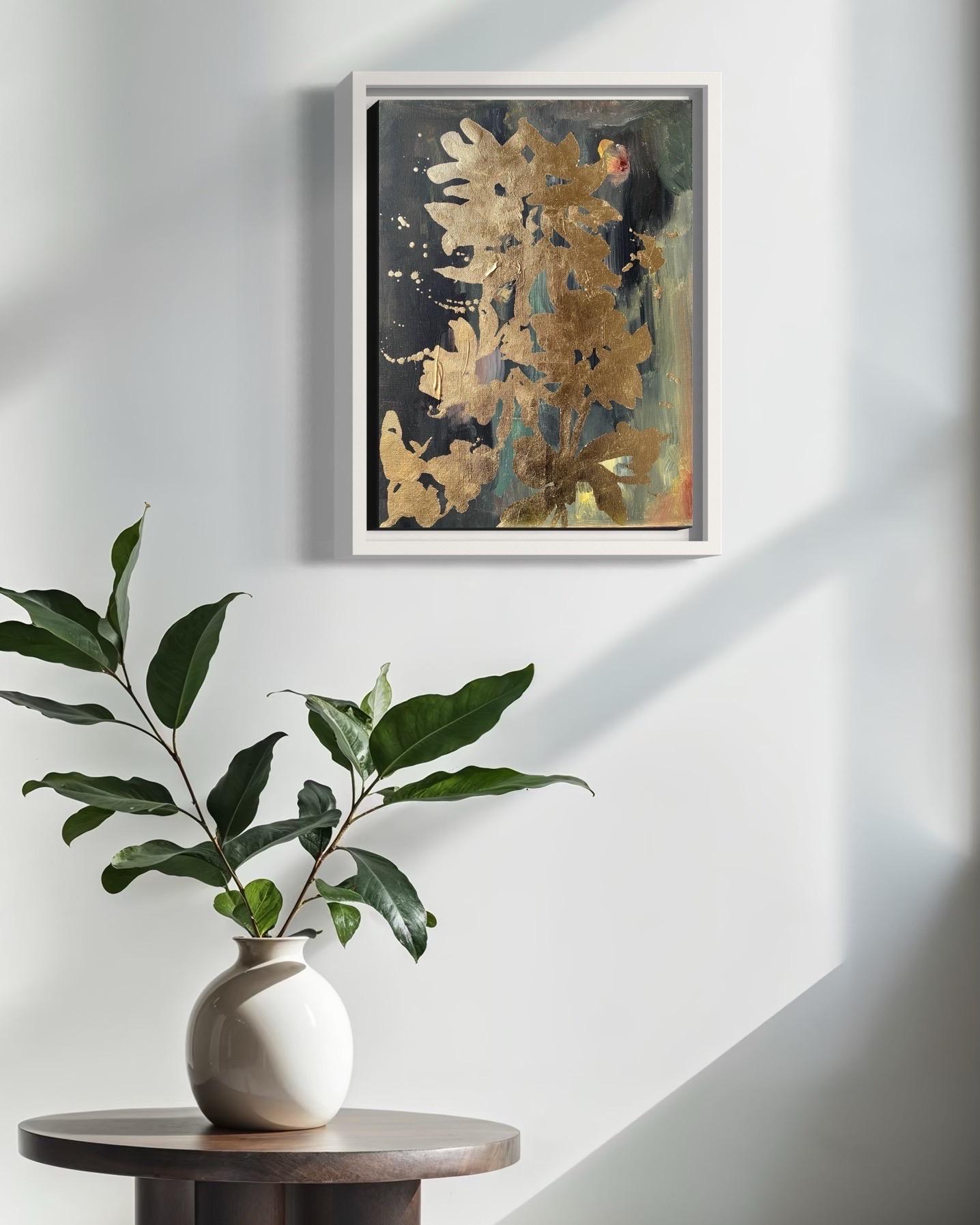 Trittico originale Memorie di paesaggio-Foglia d'oro con olio-Artista britannico premiato - Abstract Painting Oro di Shizico Yi