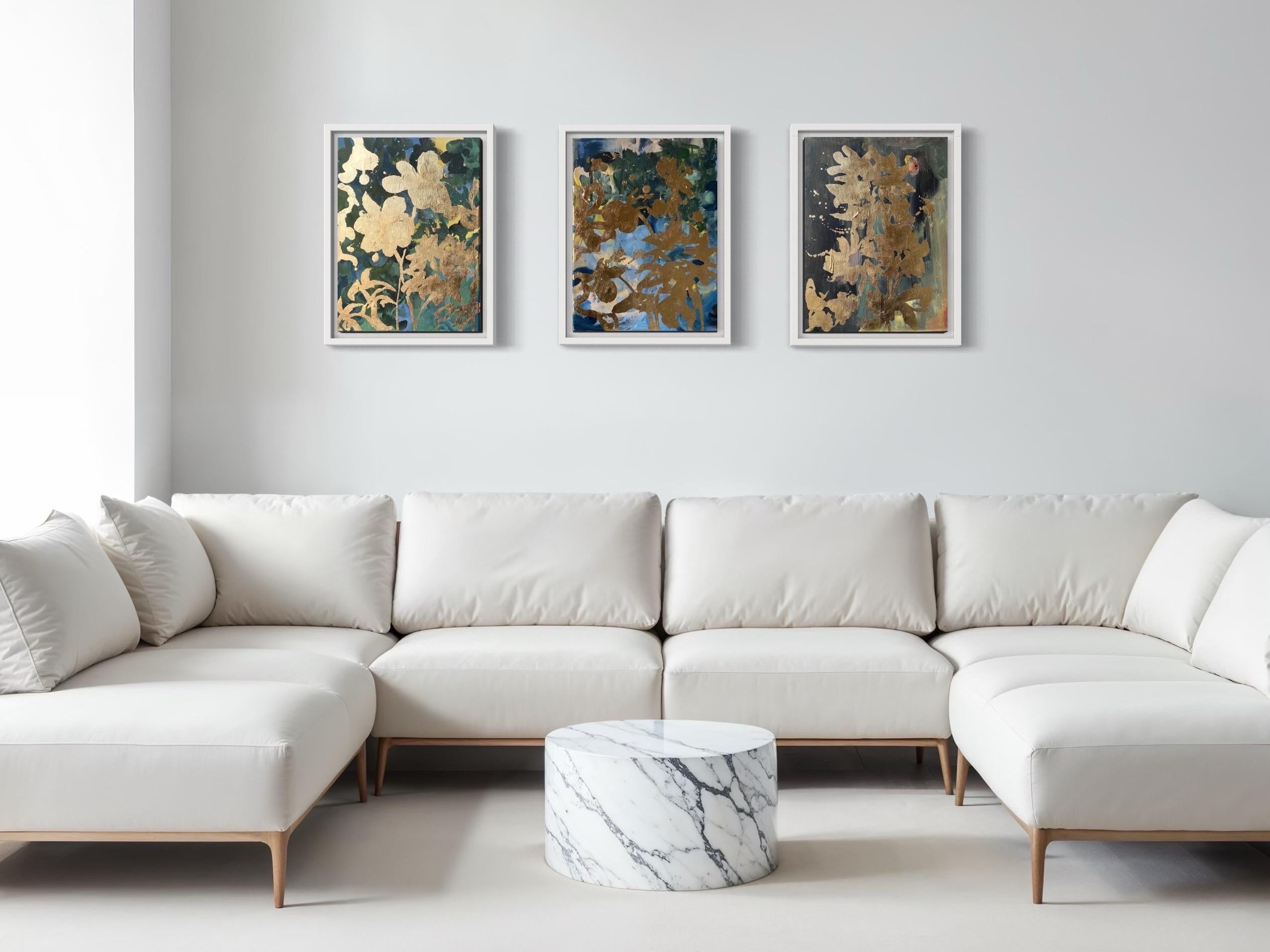Trittico originale Memorie di paesaggio-Foglia d'oro con olio-Artista britannico premiato in vendita 15
