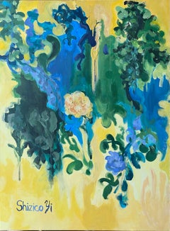 Grande huile originale - vert jaune et bleu - Bloom de l'été - Artiste britannique récompensé