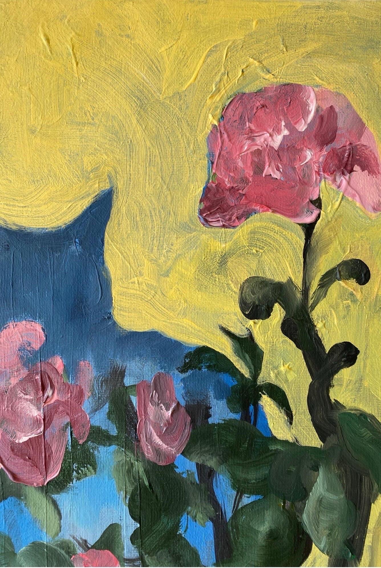 Prova d'artista dipinta a mano di grandi dimensioni-Colazione con gatto-Artista britannico premiato-rosa - Print Surrealismo di Shizico Yi